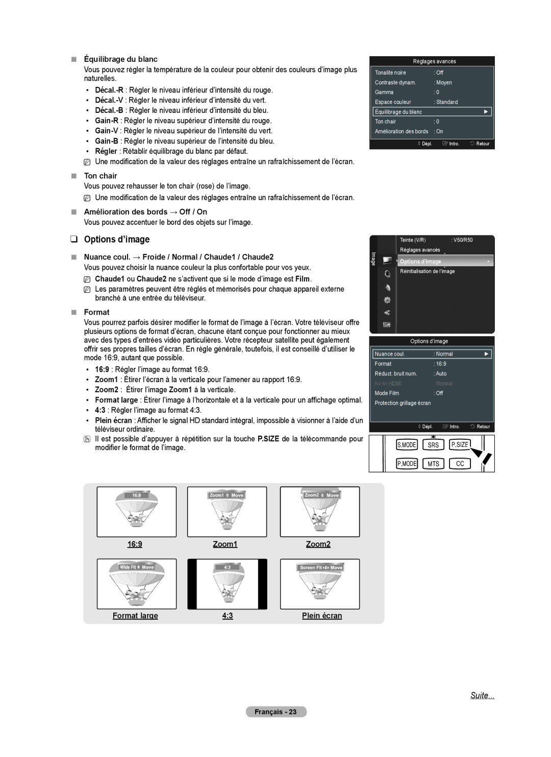 Samsung PN42B430, PN50B40PD user manual Options d’image 