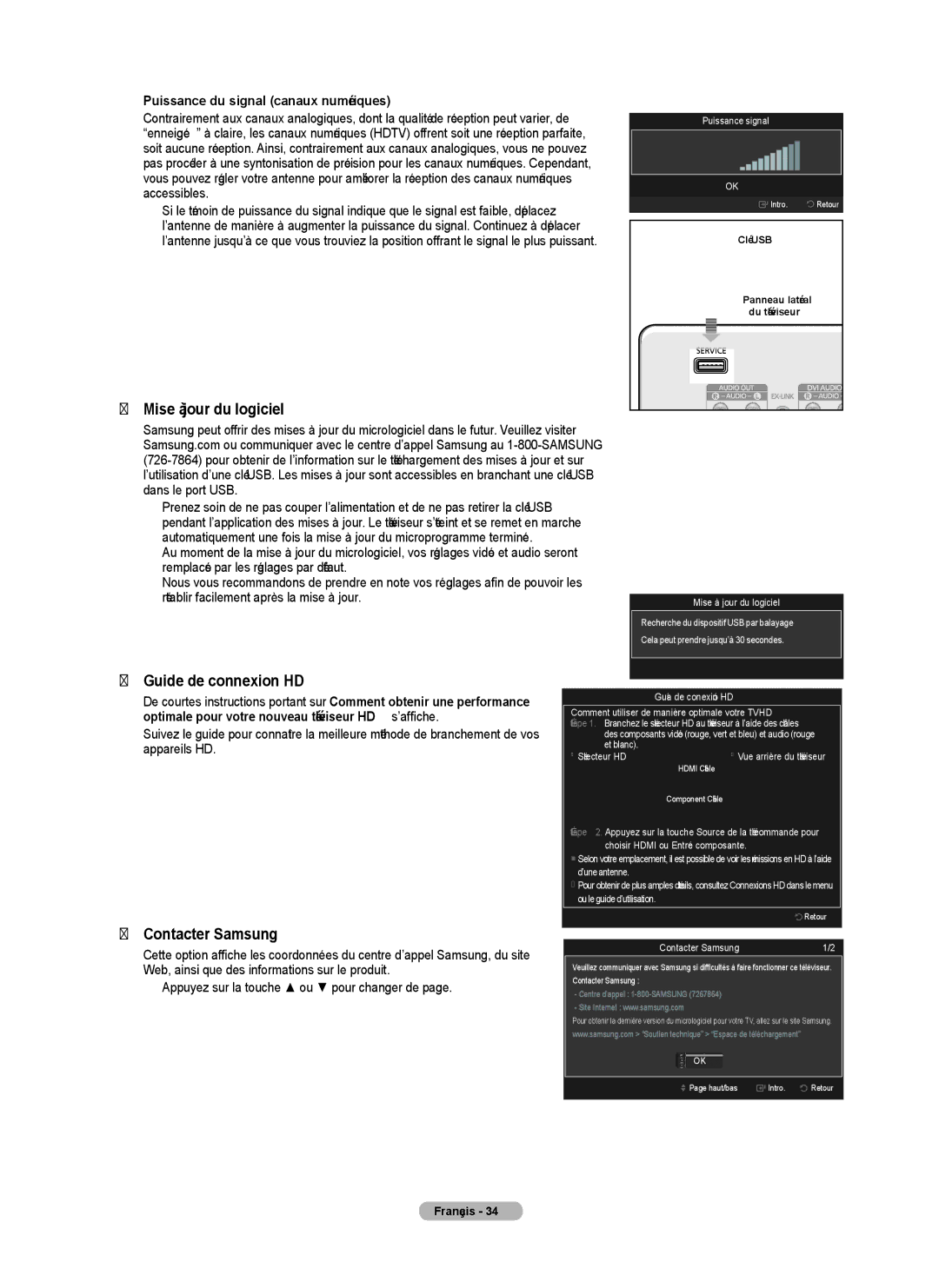 Samsung PN50B40PD, PN42B430 user manual Mise à jour du logiciel, Guide de connexion HD, Contacter Samsung 