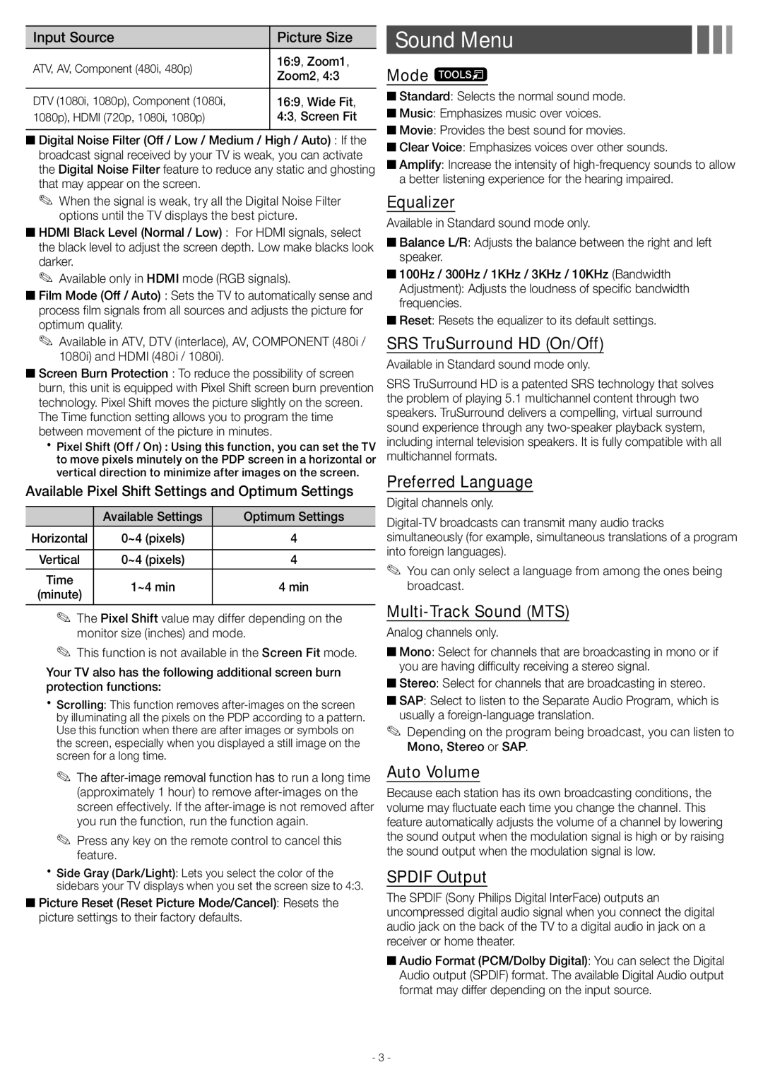 Samsung PN51E450A1FXZA, PN43E450 user manual Sound Menu 