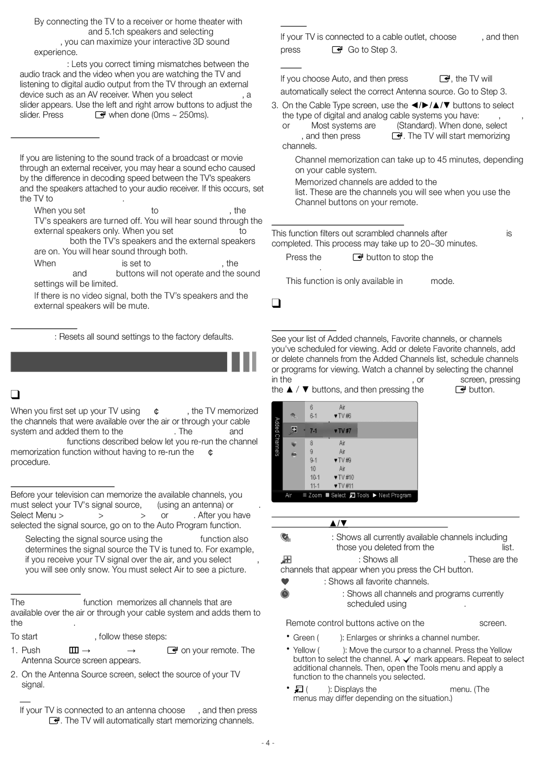 Samsung PN43E450, PN51E450A1FXZA user manual Channel Menu, Memorizing Channels, Managing Channels 