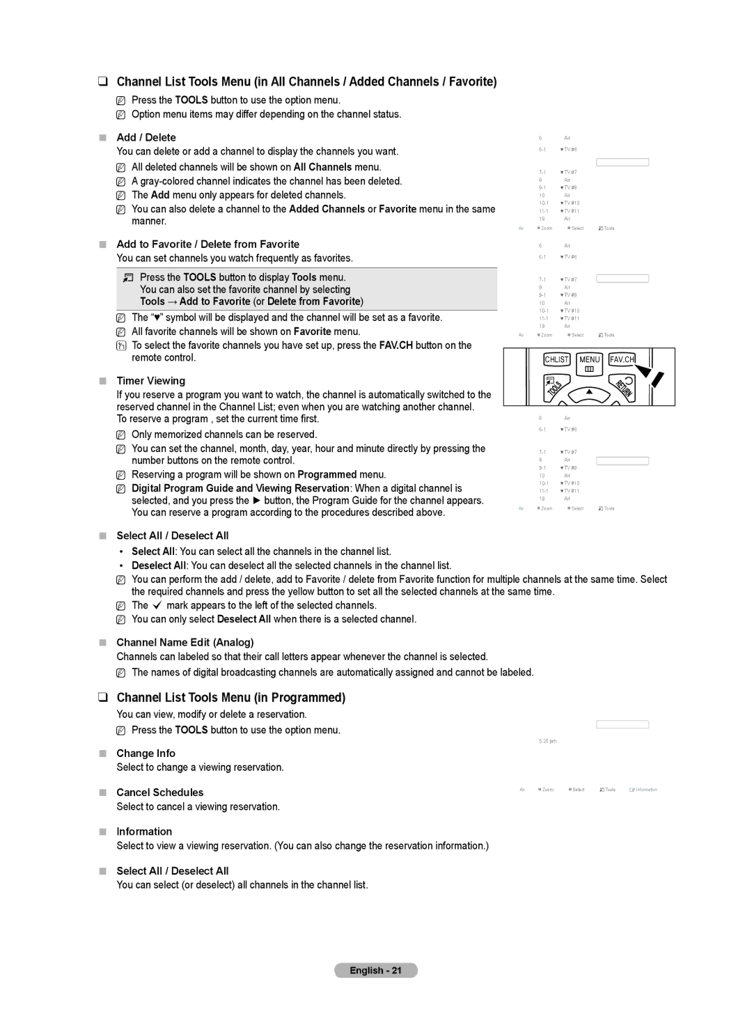 Samsung PN4B40PD user manual Channel List Tools Menu in Programmed 