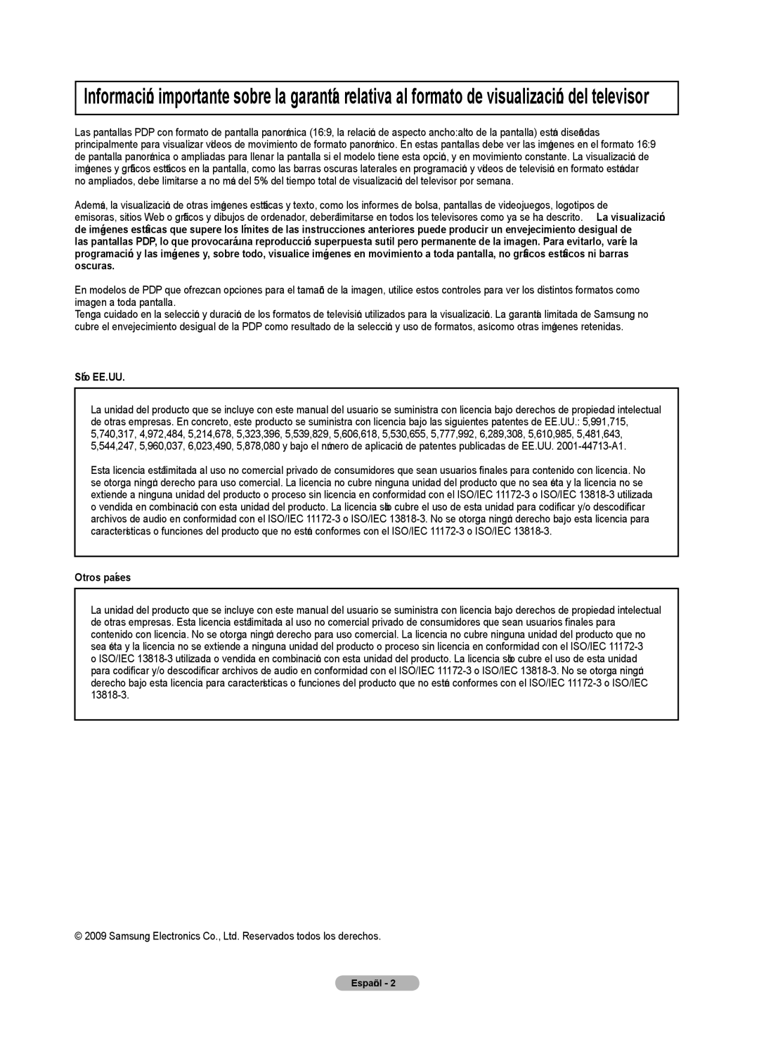 Samsung PN4B40PD user manual Sólo EE.UU, Otros países 