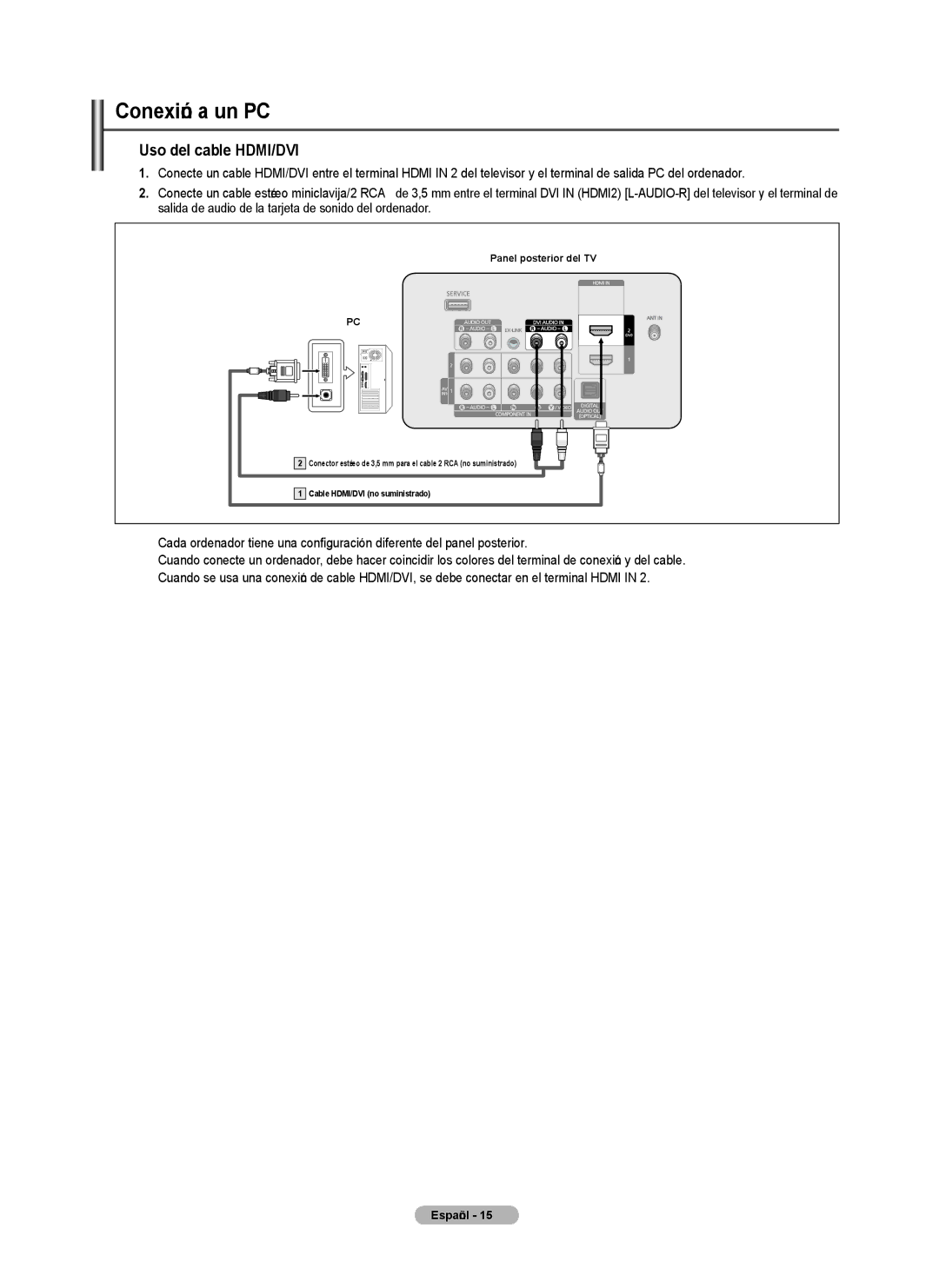 Samsung PN4B40PD user manual Conexión a un PC, Uso del cable HDMI/DVI 