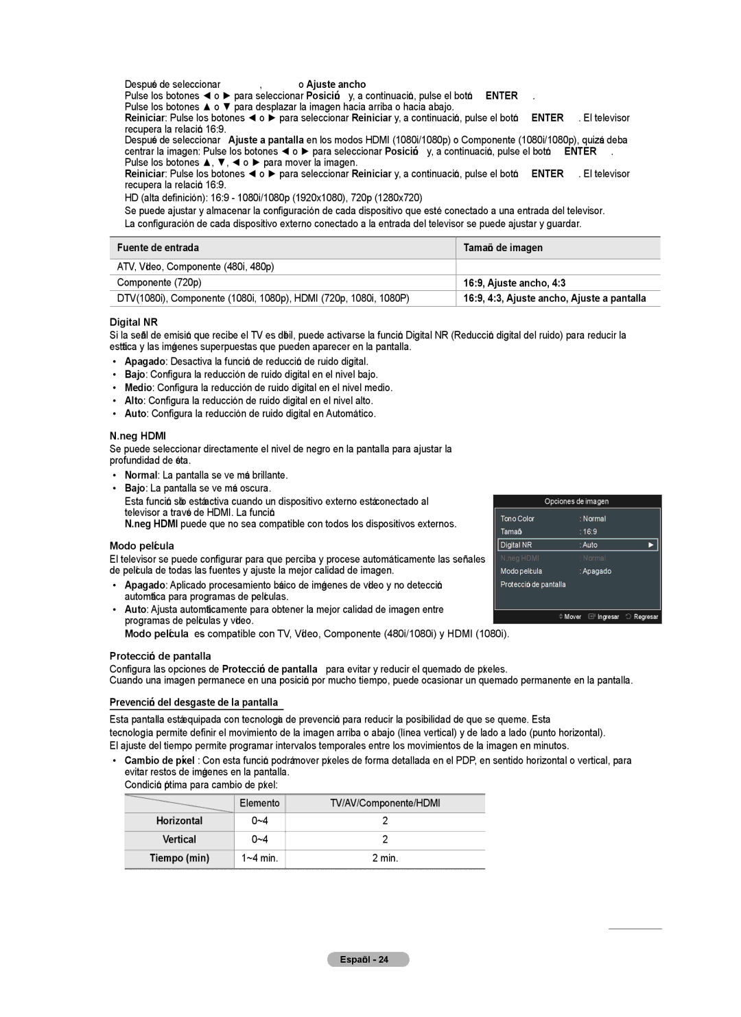 Samsung PN4B40PD Auto Configura la reducción de ruido digital en Automático,  N.neg Hdmi,  Protección de pantalla 