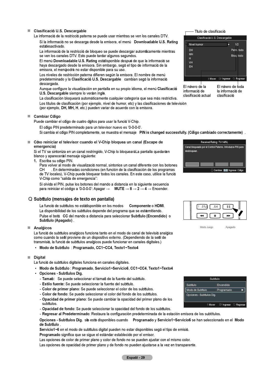 Samsung PN4B40PD user manual Subtítulo mensajes de texto en pantalla,  Cambiar Código 