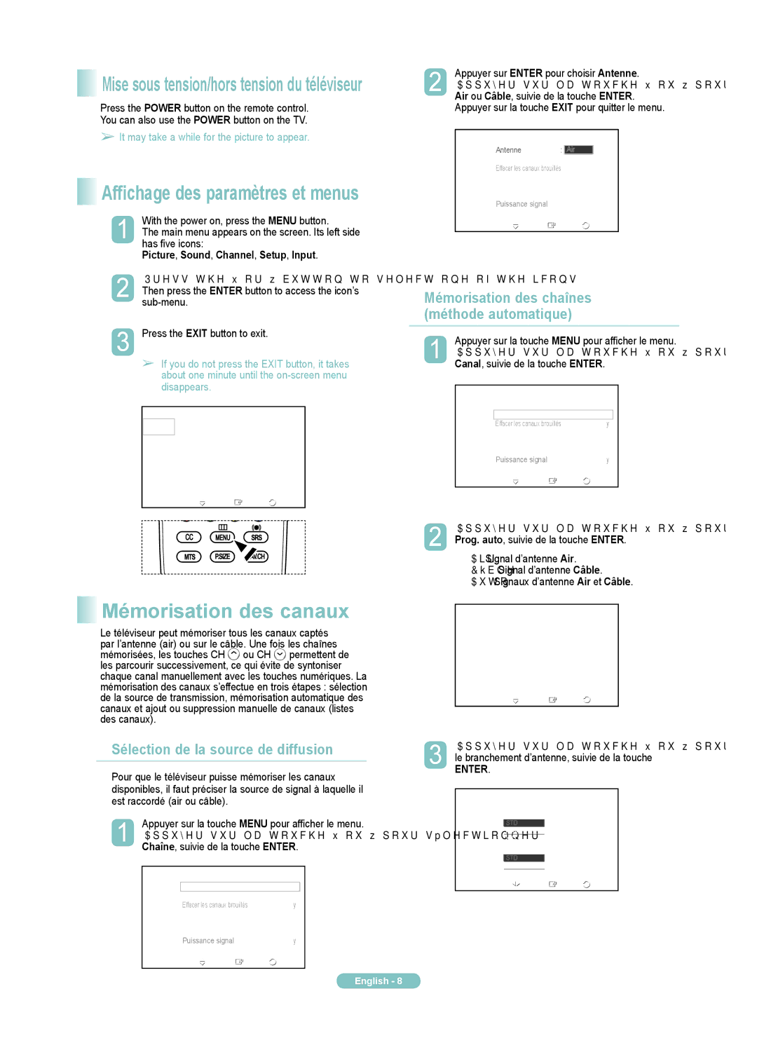 Samsung PN50A400C2D, PN42A400C2D manual Mémorisation des canaux, Mise sous tension/hors tension du téléviseur 