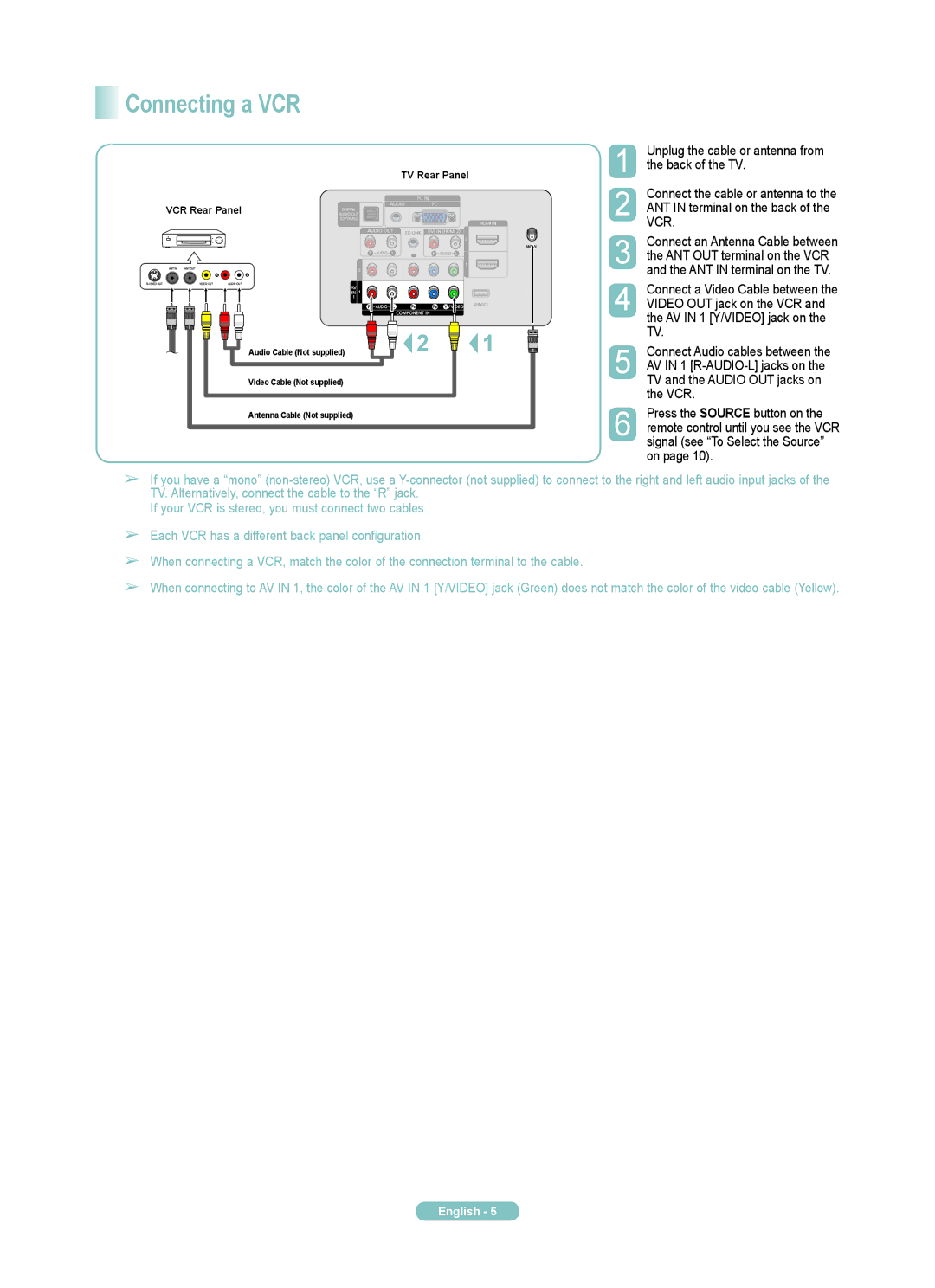 Samsung PN42A400C2D, PN50A400C2D manual Connecting a VCR, Vcr, TV and the Audio OUT jacks on 