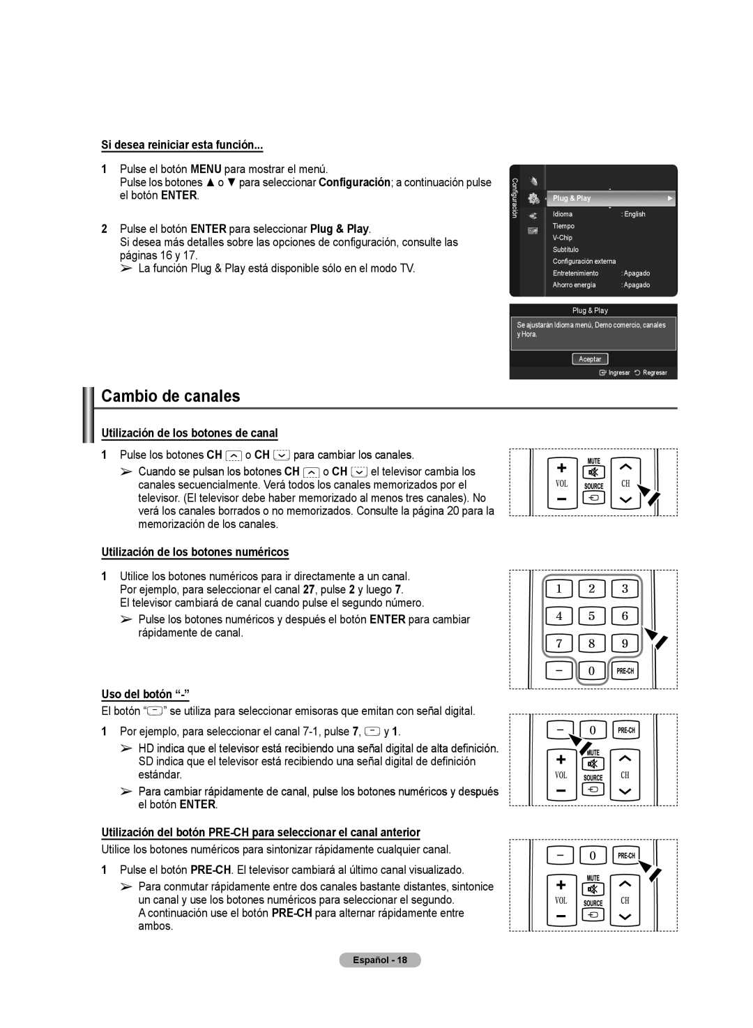 Samsung PN50A50SF Cambio de canales, Si desea reiniciar esta función, Utilización de los botones numéricos, Uso del botón 