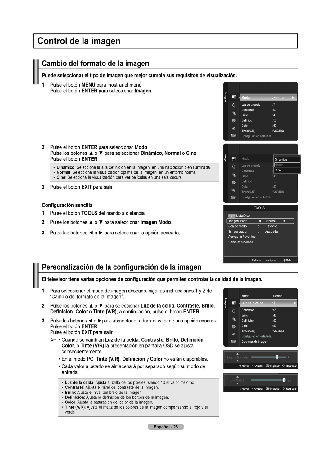 Samsung PN50A50SF user manual Control de la imagen, Cambio del formato de la imagen, Modo Normal 