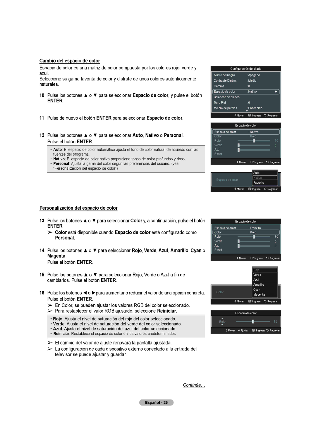 Samsung PN50A50SF user manual Cambio del espacio de color, Personalización del espacio de color, Magenta 