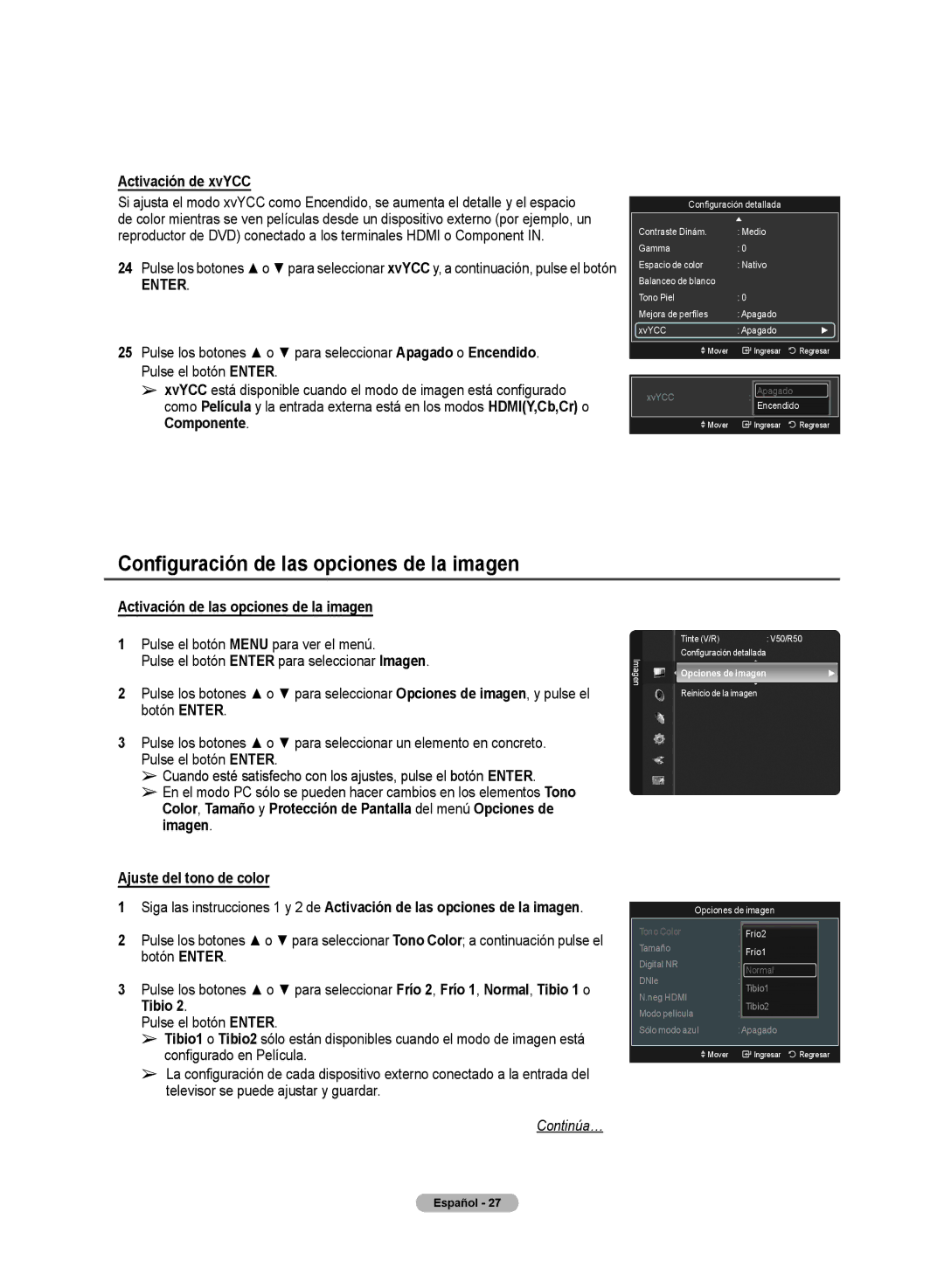 Samsung PN50A50SF user manual Configuración de las opciones de la imagen 