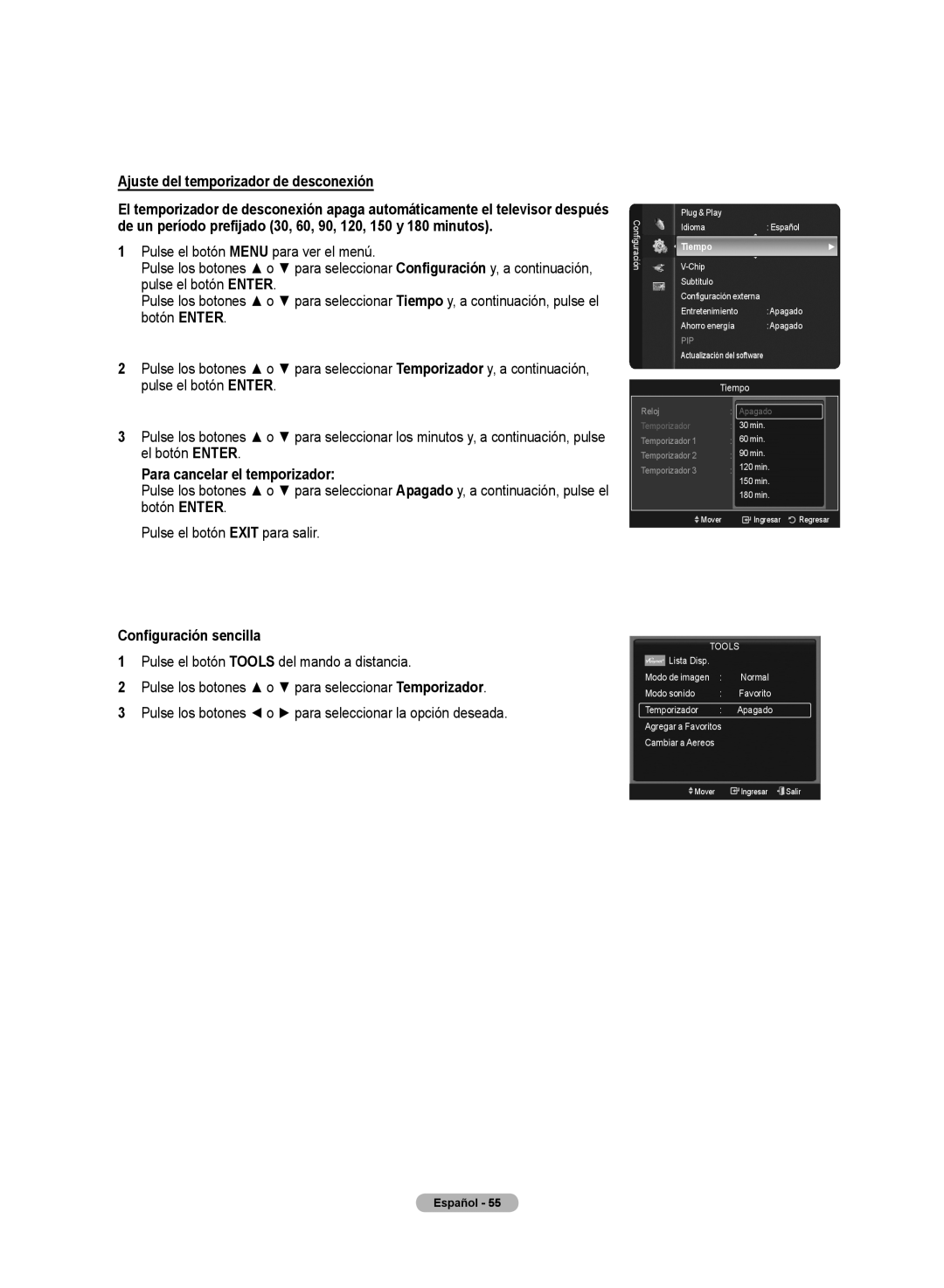 Samsung PN50A50SF user manual Ajuste del temporizador de desconexión, Para cancelar el temporizador 