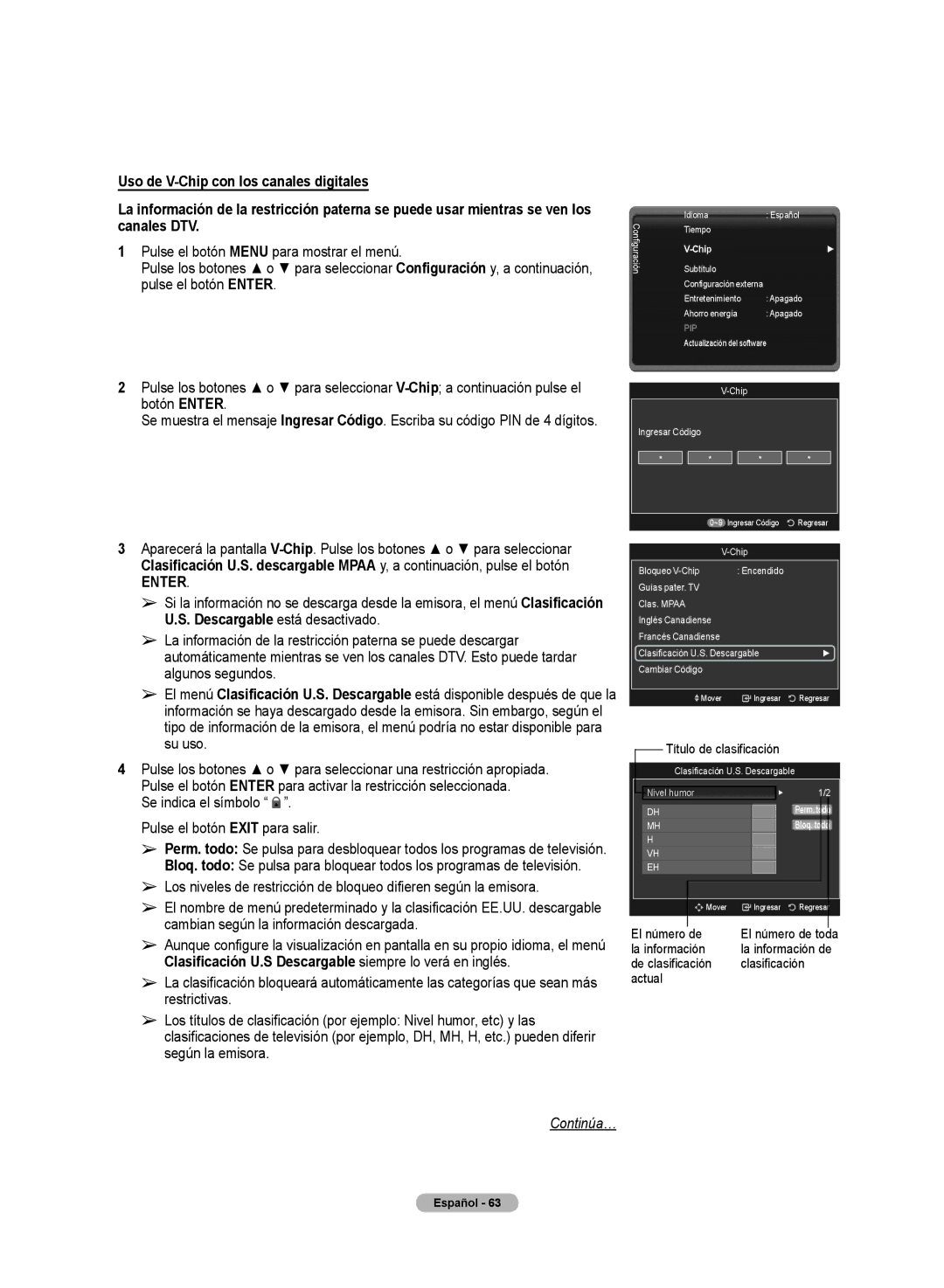 Samsung PN50A50SF user manual Clasificación U.S Descargable siempre lo verá en inglés 