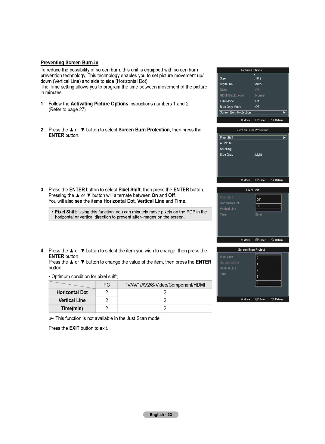 Samsung PN50A50SF user manual Preventing Screen Burn-in 