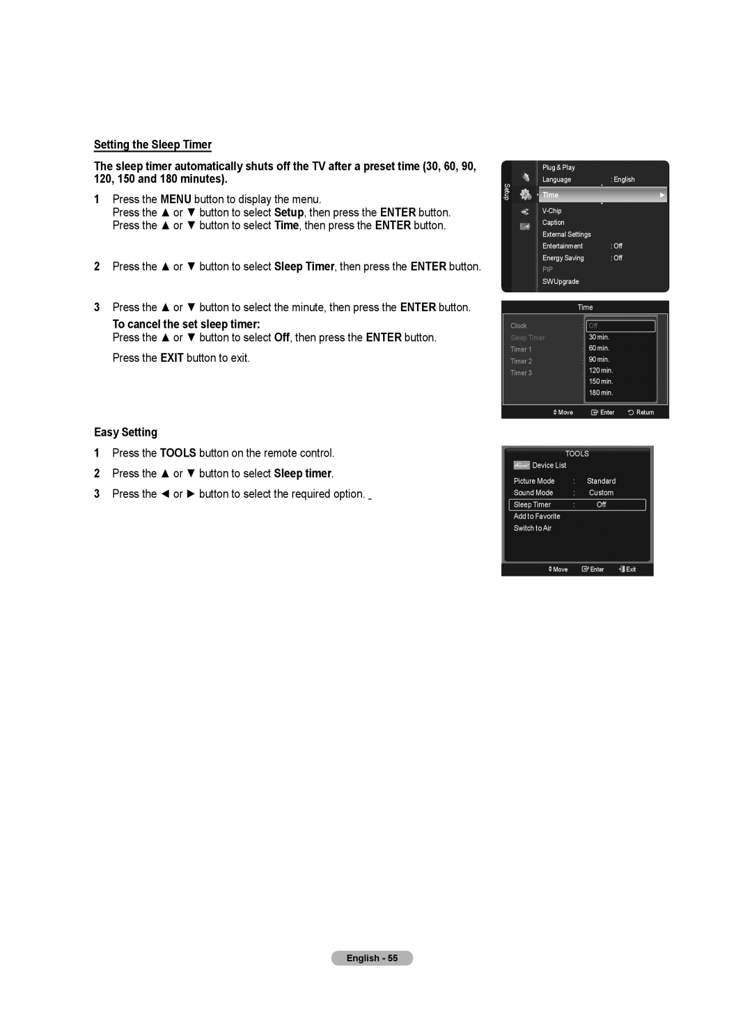 Samsung PN50A50SF user manual To cancel the set sleep timer, Easy Setting 