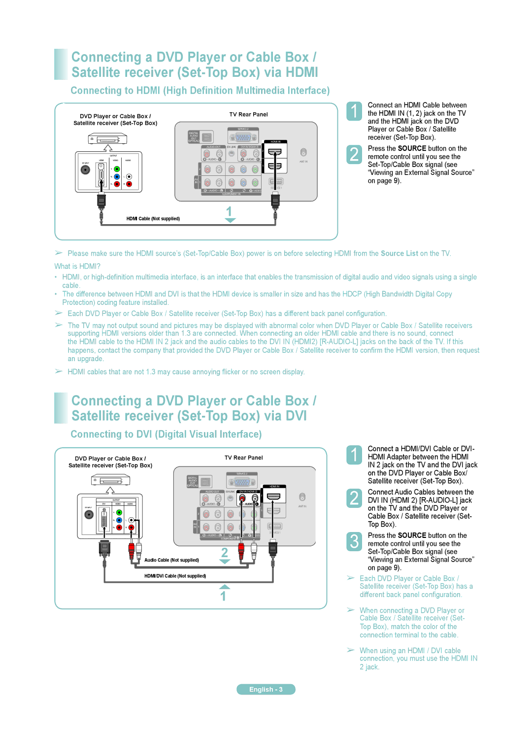 Samsung PN50A510P3F manual Connecting to DVI Digital Visual Interface 