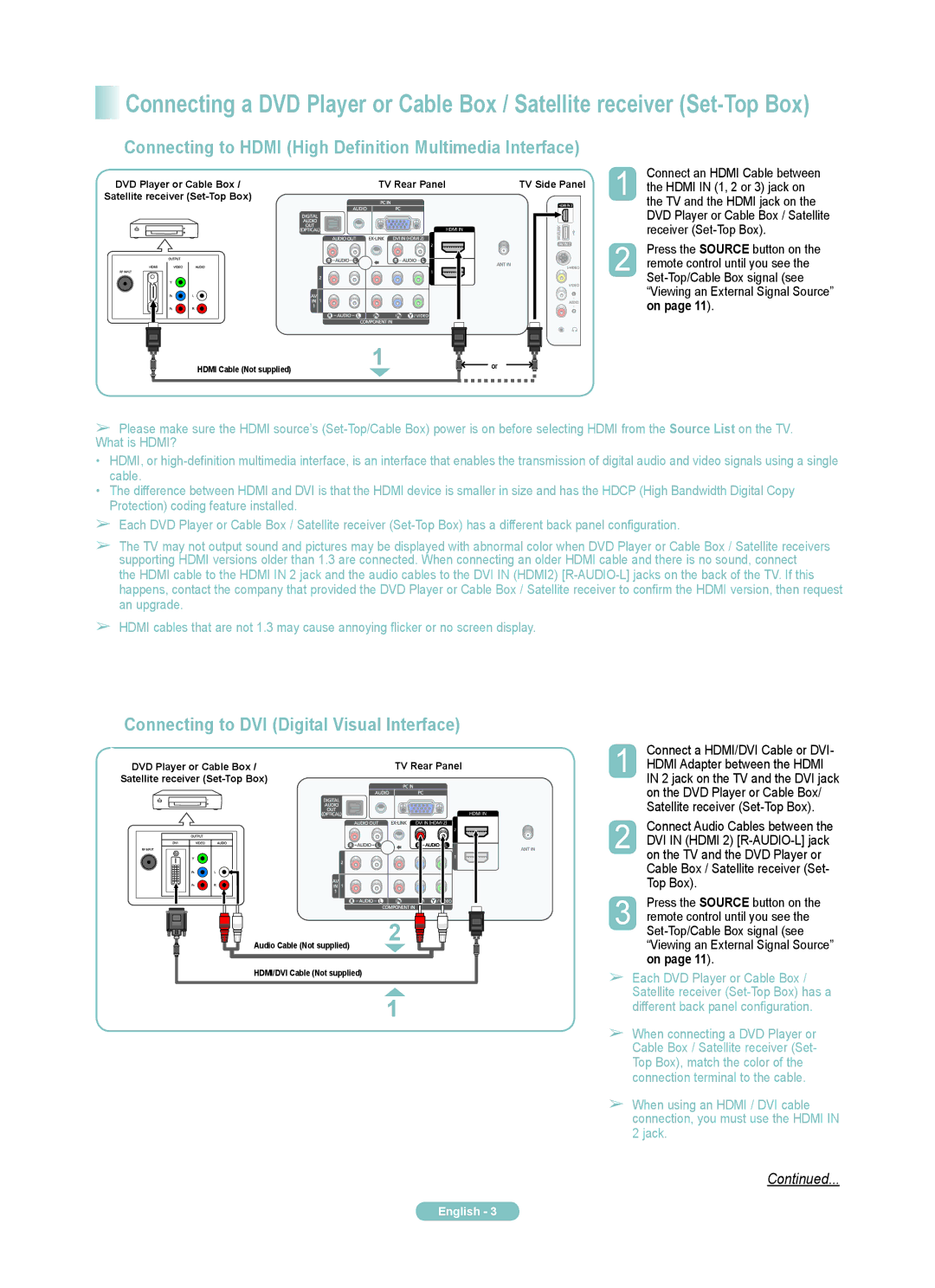 Samsung PN58A550S1F, PN50A550SF, PN50A550S1F, PN58A550SF manual Connecting to DVI Digital Visual Interface 