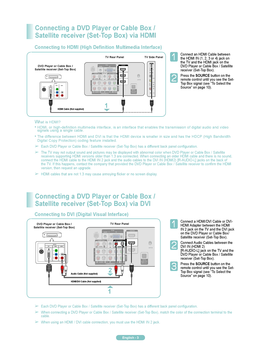 Samsung PN58A650TF Connecting to DVI Digital Visual Interface, Connecting to Hdmi High Definition Multimedia Interface 