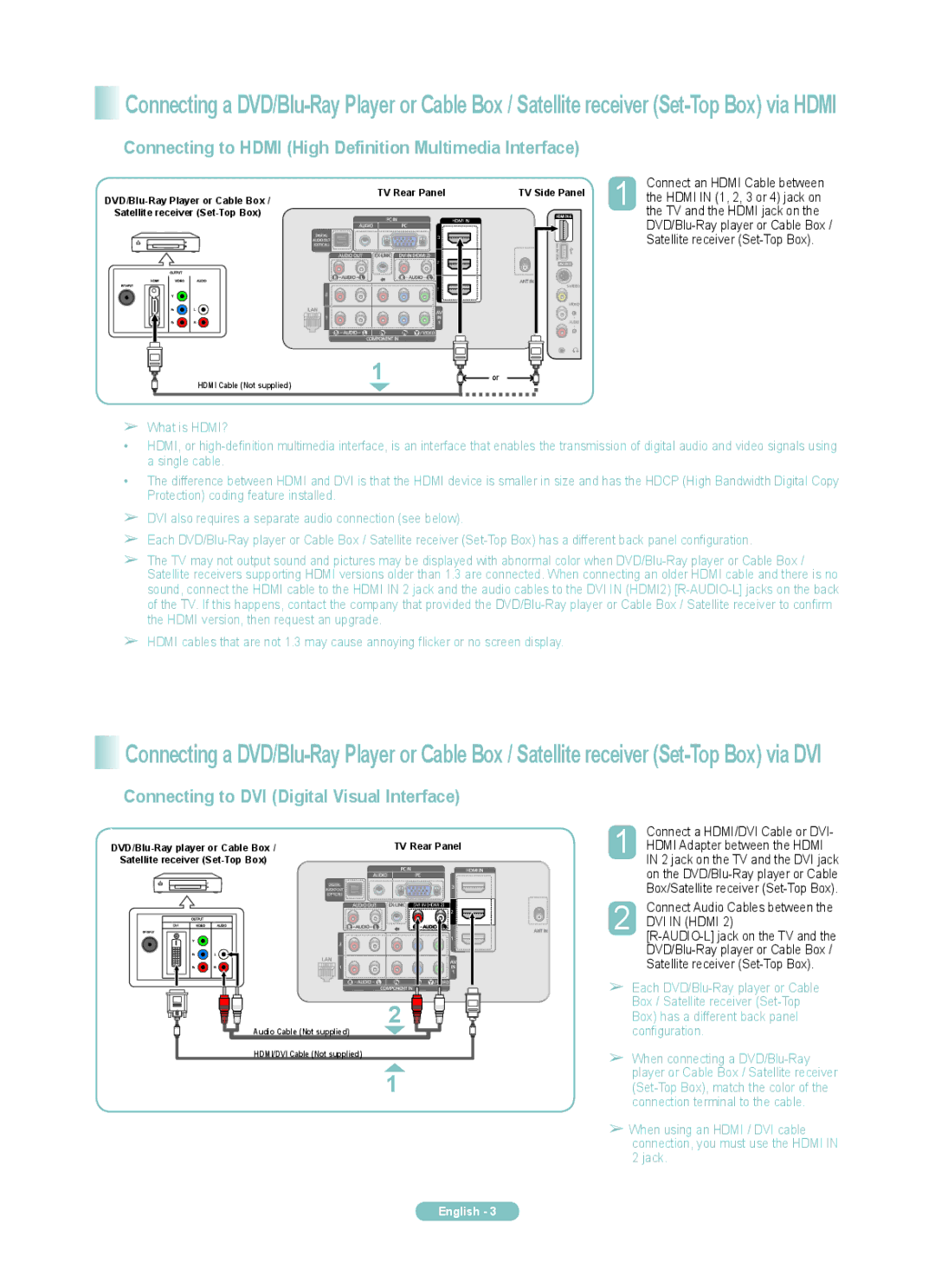 Samsung PN50A760TF, PN63A760TF, PN58A760TF manual Connecting to Hdmi High Definition Multimedia Interface, DVI in Hdmi 