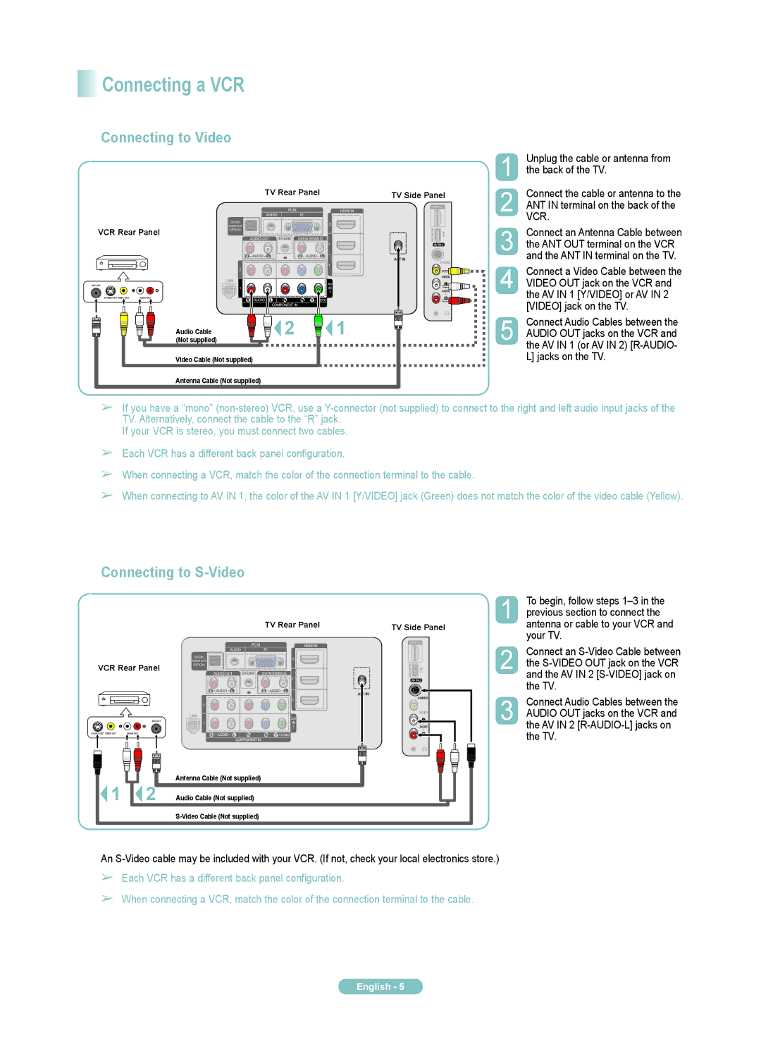 Samsung PN58A760TF, PN50A760TF, PN63A760TF manual Connecting a VCR, Connecting to Video, Connecting to S-Video, Vcr 