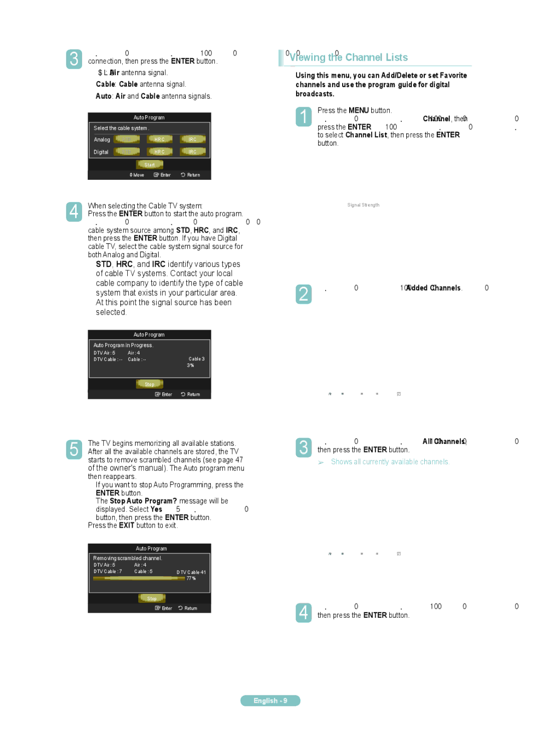 Samsung PN50A760TF, PN63A760TF, PN58A760TF manual Viewing the Channel Lists, Shows all currently available channels 