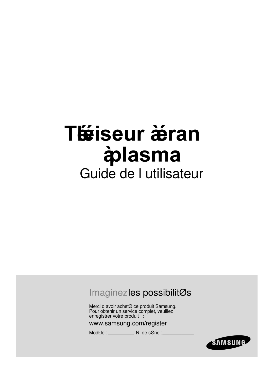 Samsung PN58B530S2F, PN50B530S2F, PN5B50SF user manual Téléviseur à écran à plasma 