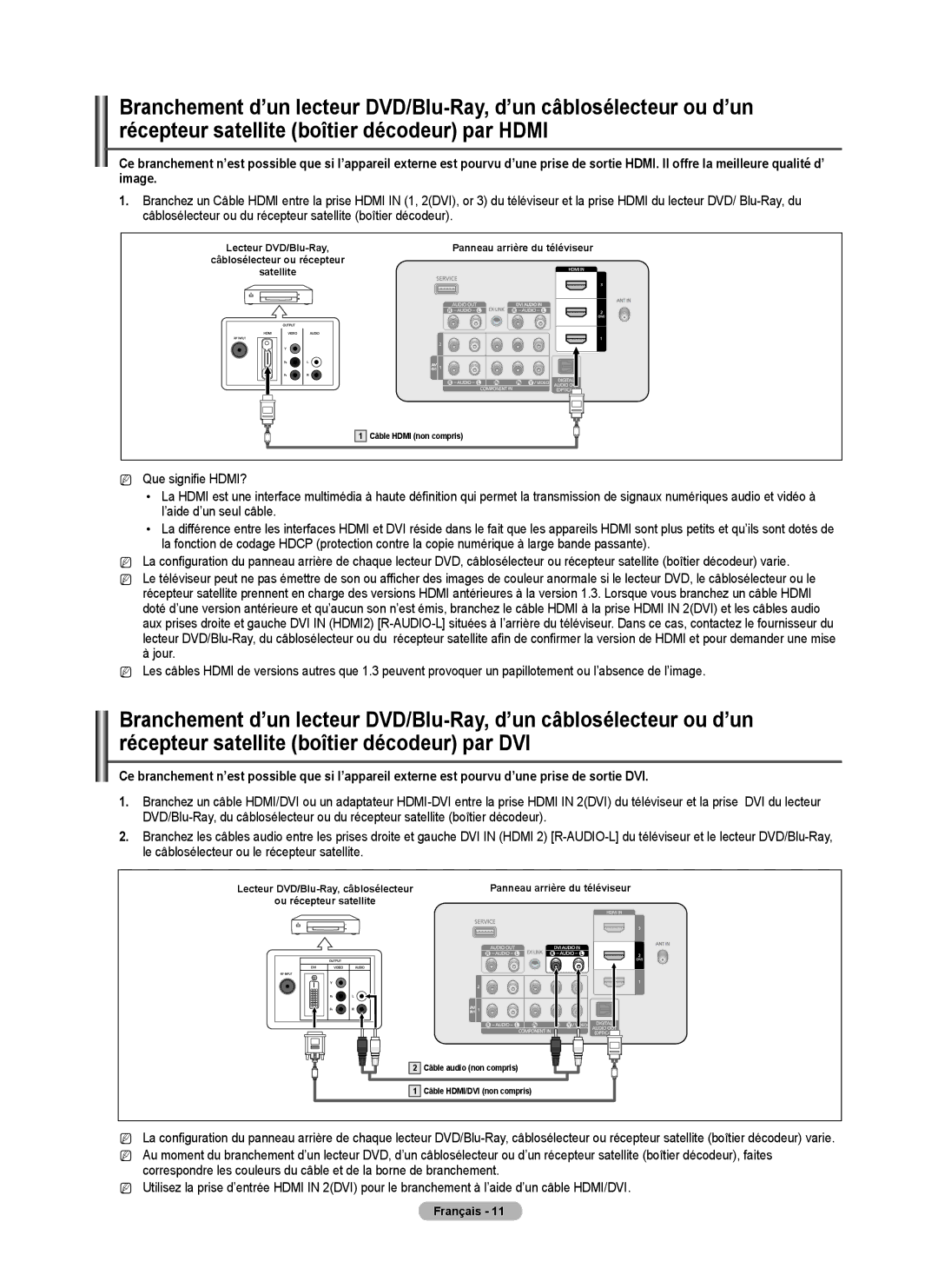 Samsung PN50B530S2F, PN5B50SF, PN58B530S2F user manual Câble Hdmi non compris 