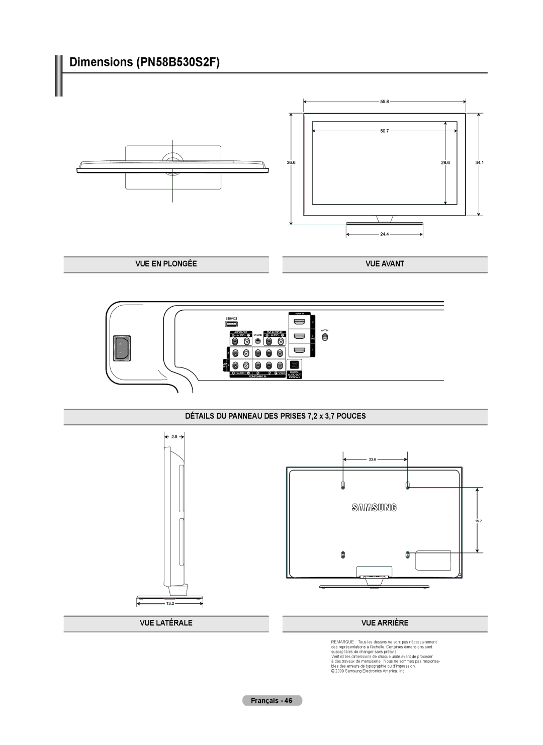 Samsung PN50B530S2F, PN5B50SF user manual Dimensions PN58B530S2F 