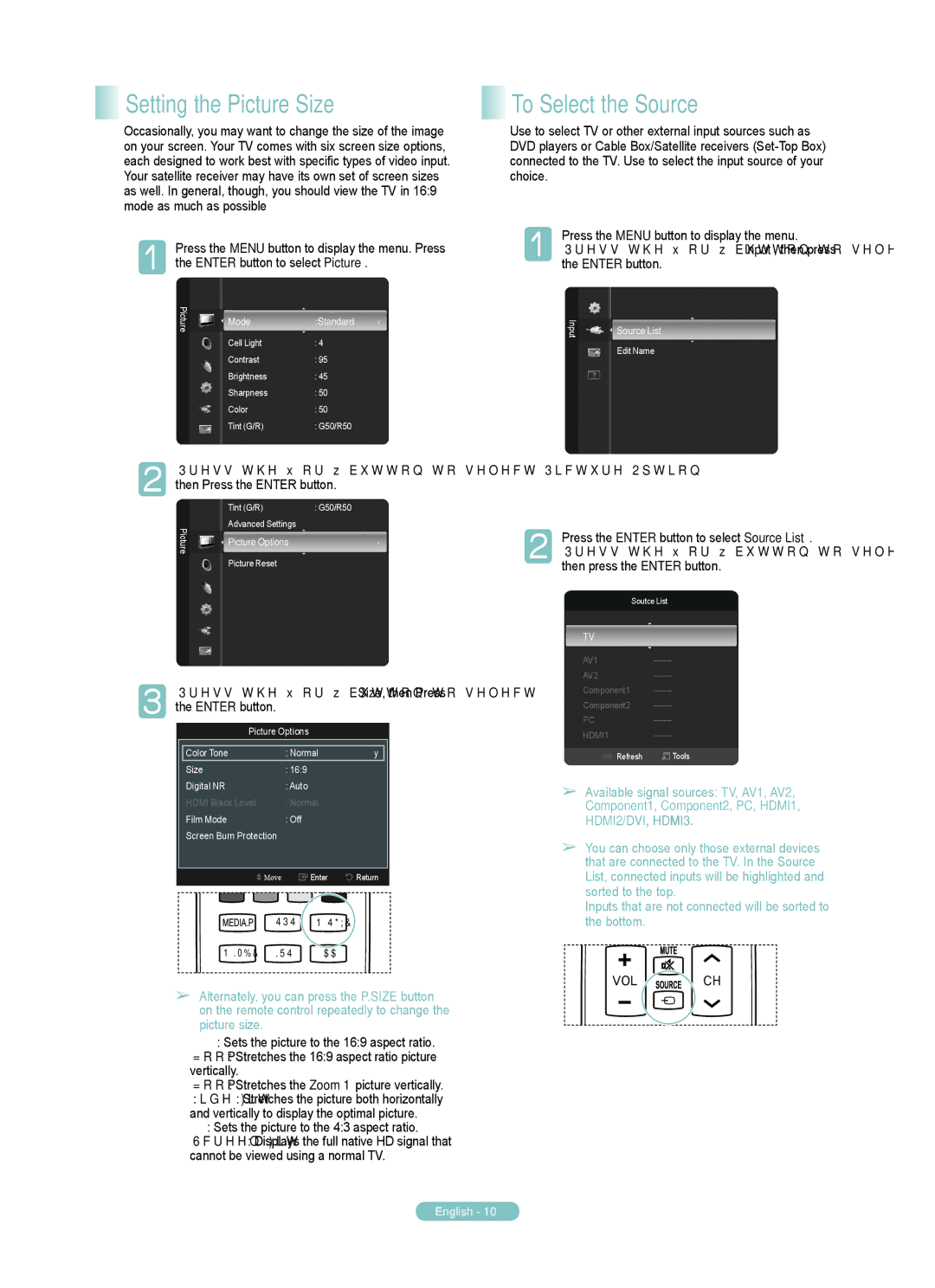 Samsung PN58B540S3F, PN50B540S3F Setting the Picture Size, To Select the Source, Sets the picture to the 43 aspect ratio 