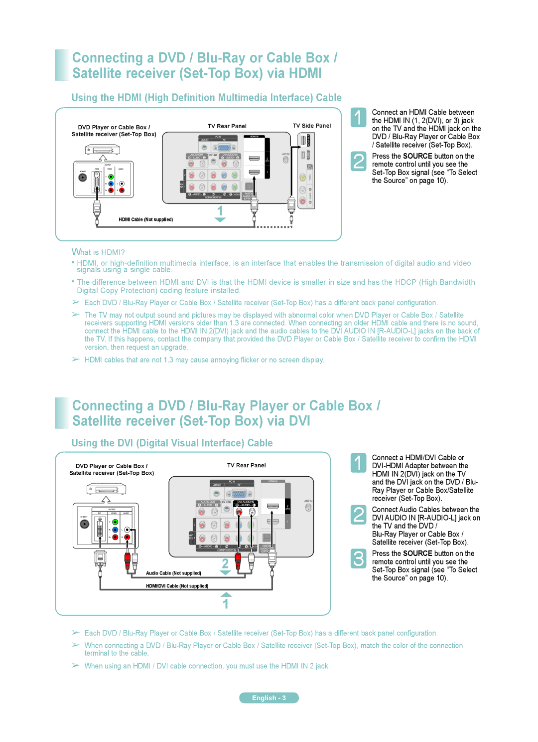 Samsung PN50B540S3F, PN58B540S3F manual Using the DVI Digital Visual Interface Cable 