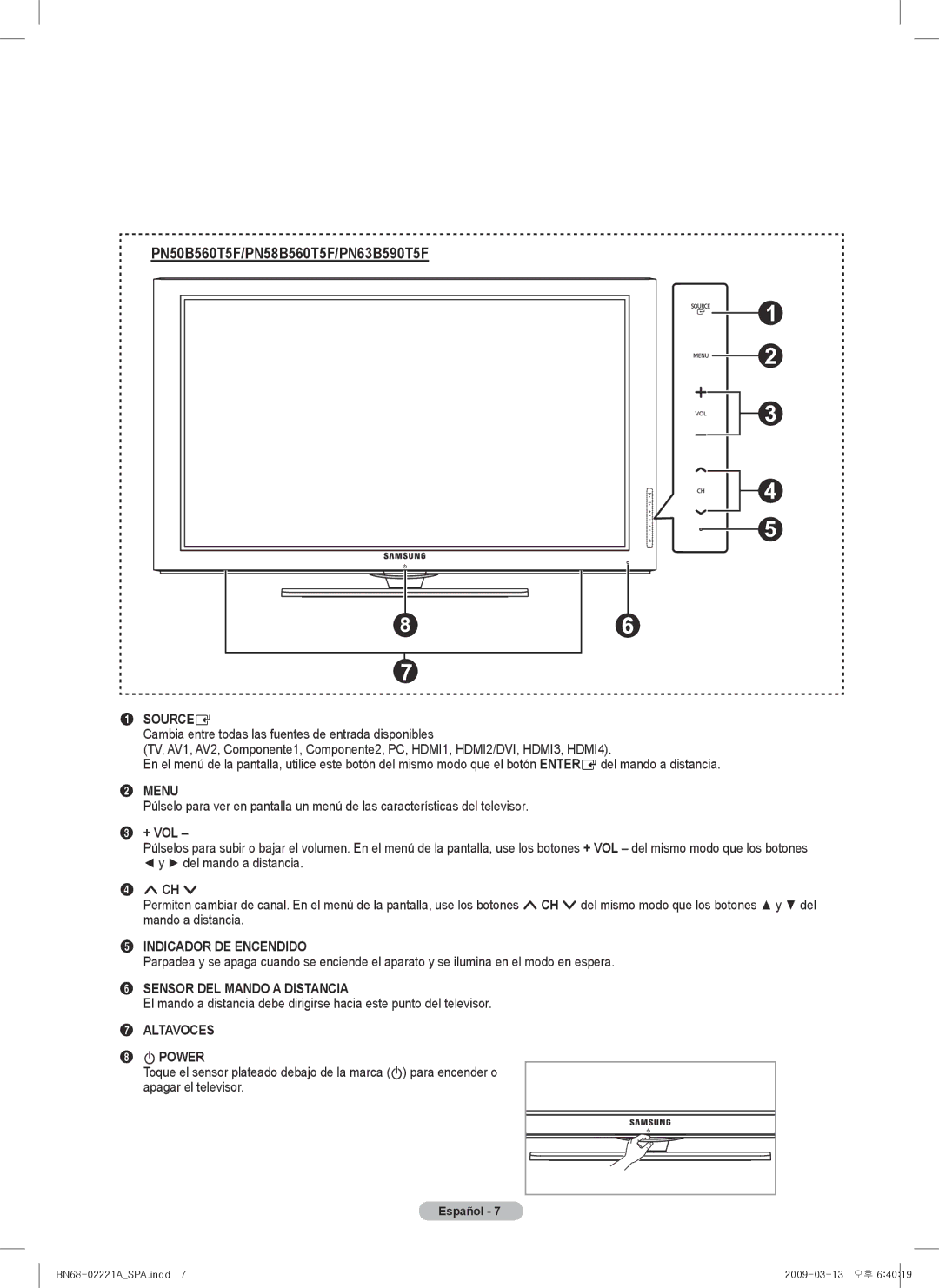 Samsung PN50B550T2F, PN50B560T5F, PN58B550T2F, PN63B590T5F, PN63B550T2F, PN58B560T5F user manual Altavoces Power 