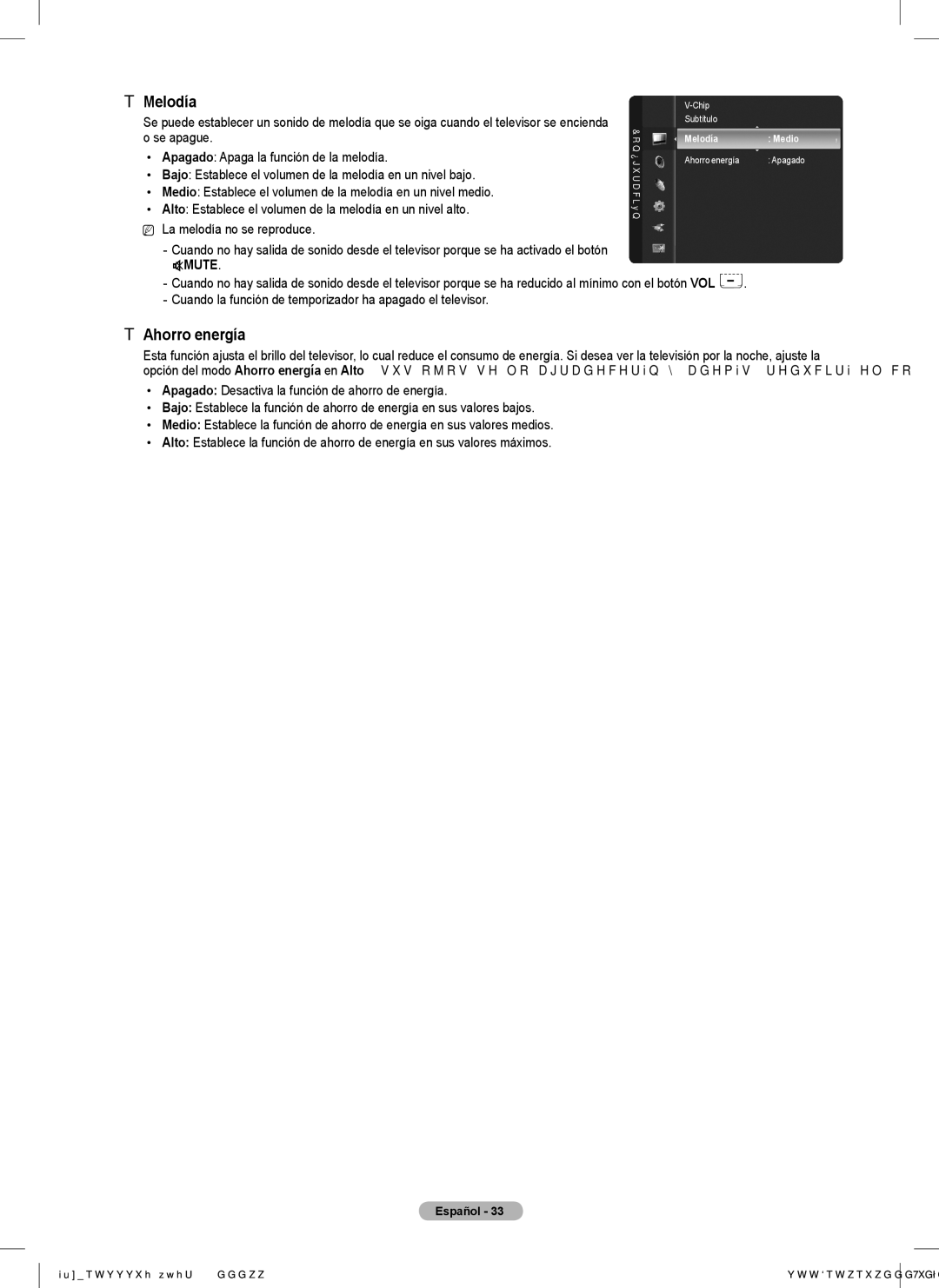 Samsung PN58B550T2F Melodía, Ahorro energía, Se apague, Cuando la función de temporizador ha apagado el televisor 