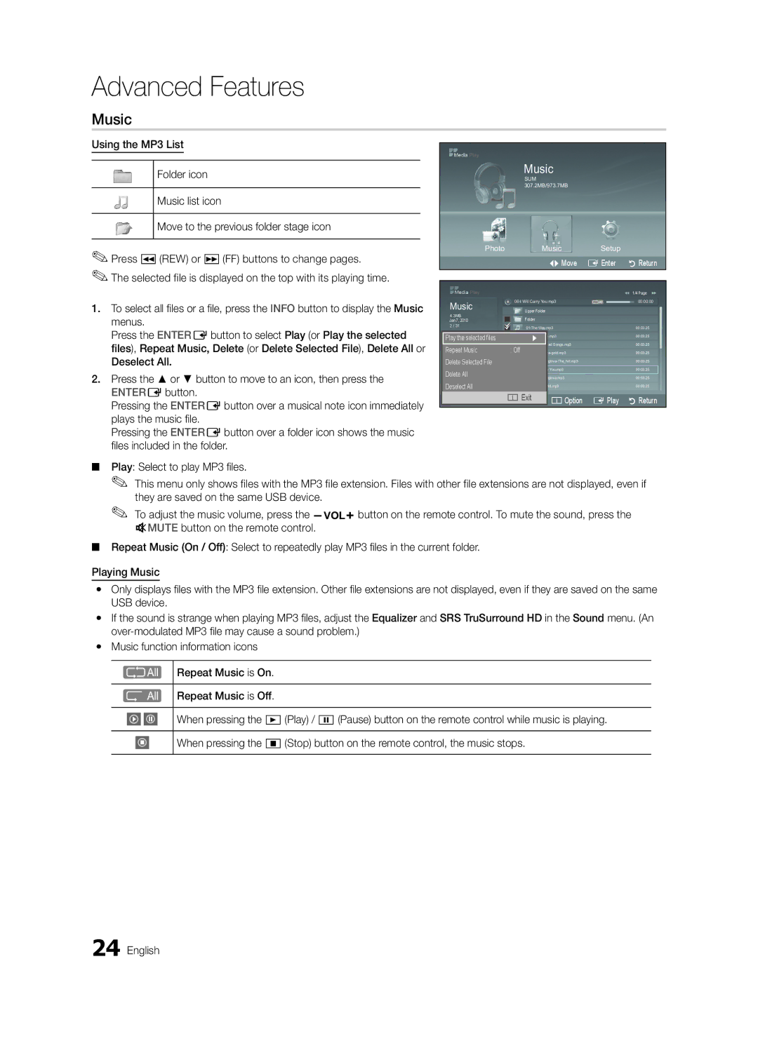 Samsung PN50C430, PN42C430 user manual Music 