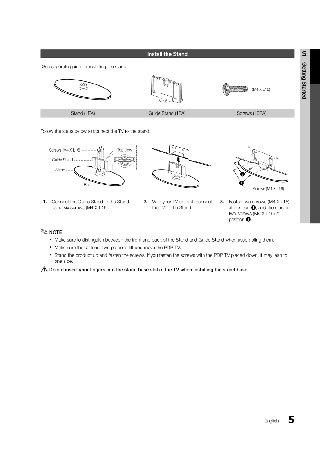 Samsung PN42C430, PN50C430 user manual Install the Stand 