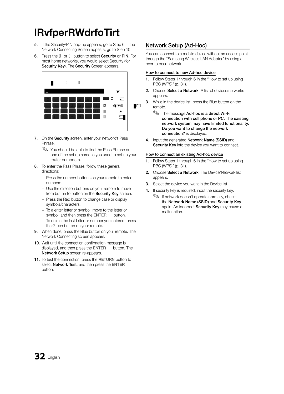 Samsung PN58C540, PN50C550, PN50C590, PN58C550, PN58C590 user manual Network Setup Ad-Hoc 