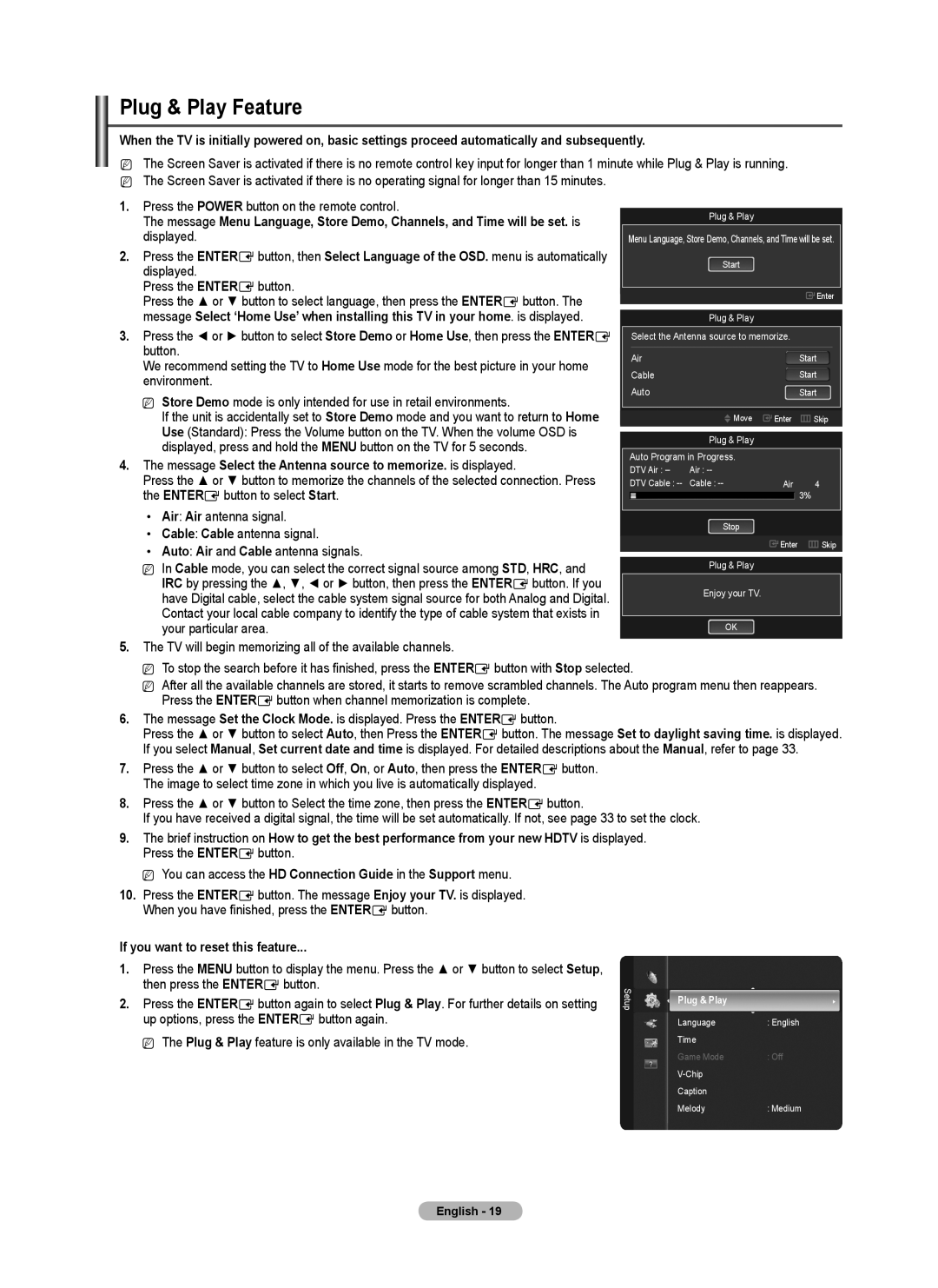 Samsung PN5B540SF user manual Plug & Play Feature, Message Select the Antenna source to memorize. is displayed 