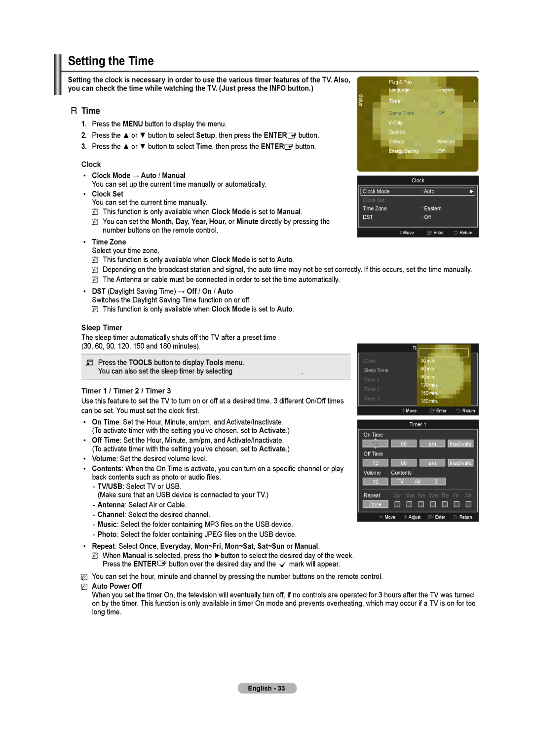 Samsung PN5B540SF user manual Setting the Time 