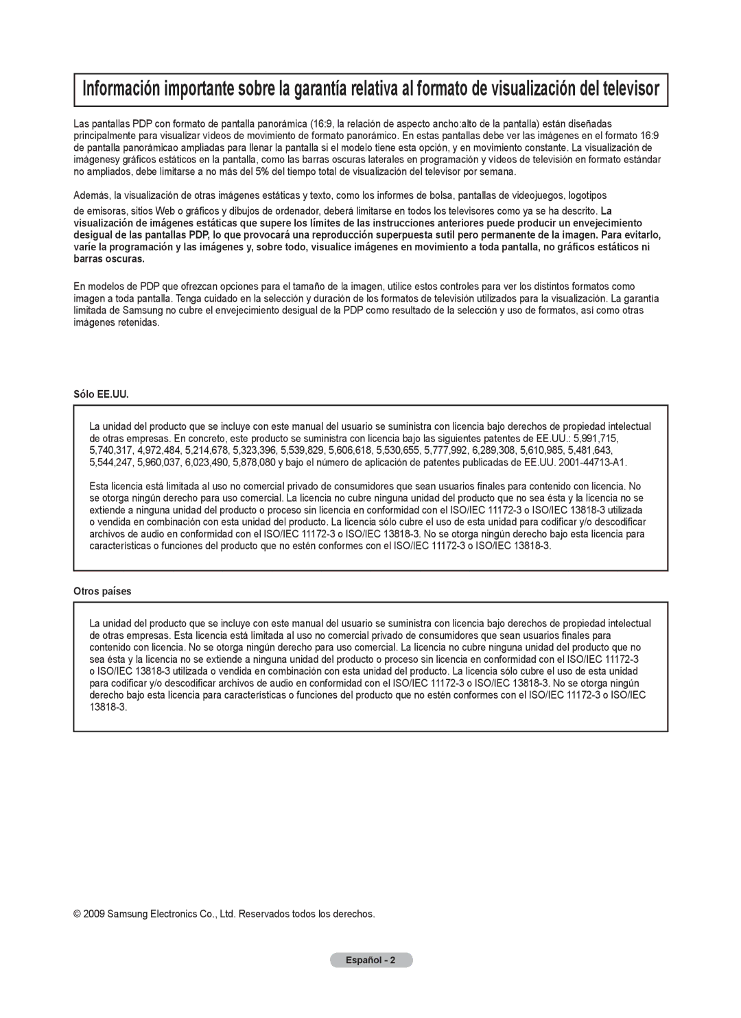 Samsung PN5B540SF user manual Sólo EE.UU, Otros países 