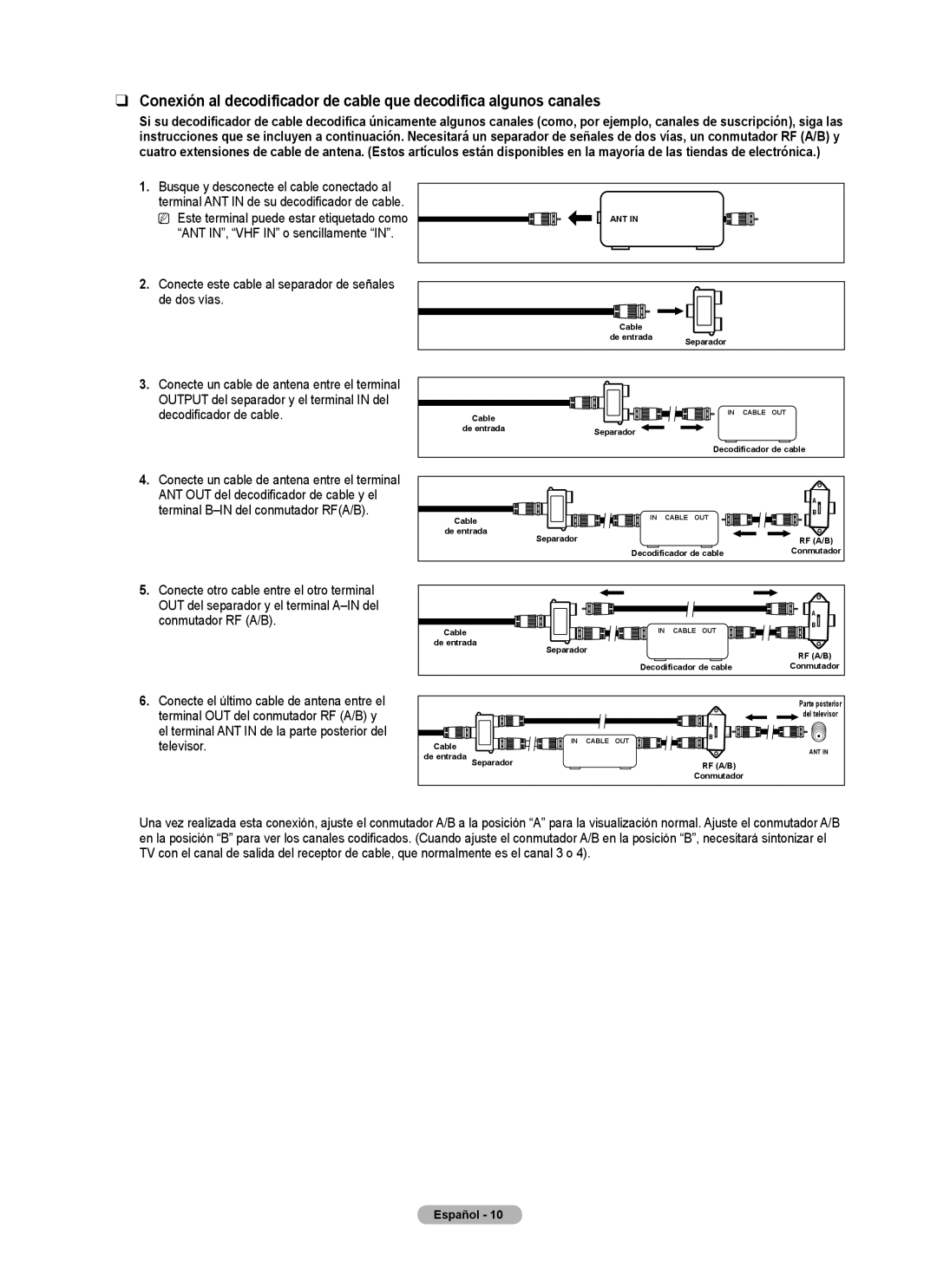 Samsung PN5B540SF user manual Conecte este cable al separador de señales de dos vías 