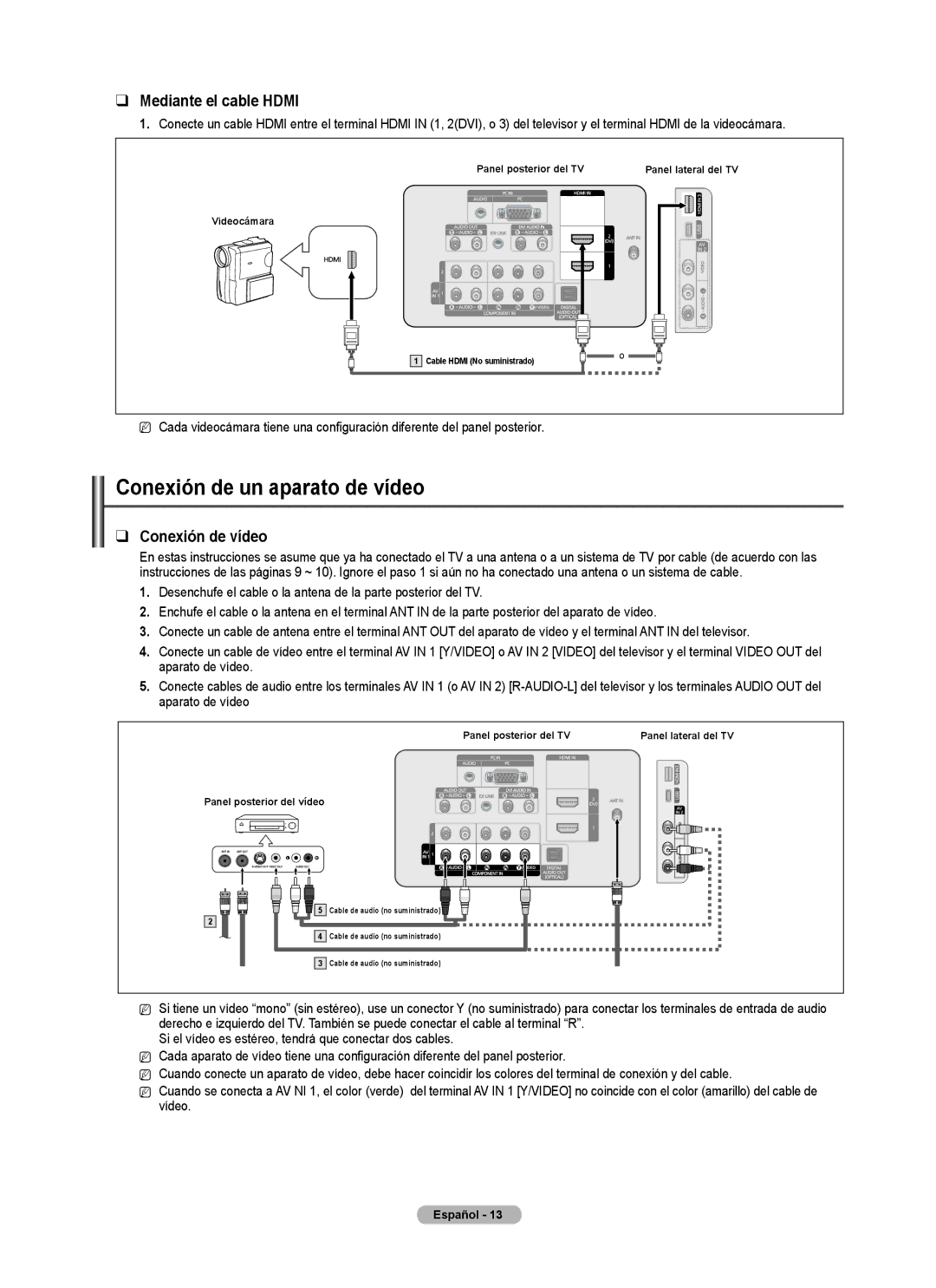 Samsung PN5B540SF user manual Conexión de un aparato de vídeo, Mediante el cable Hdmi, Conexión de vídeo 