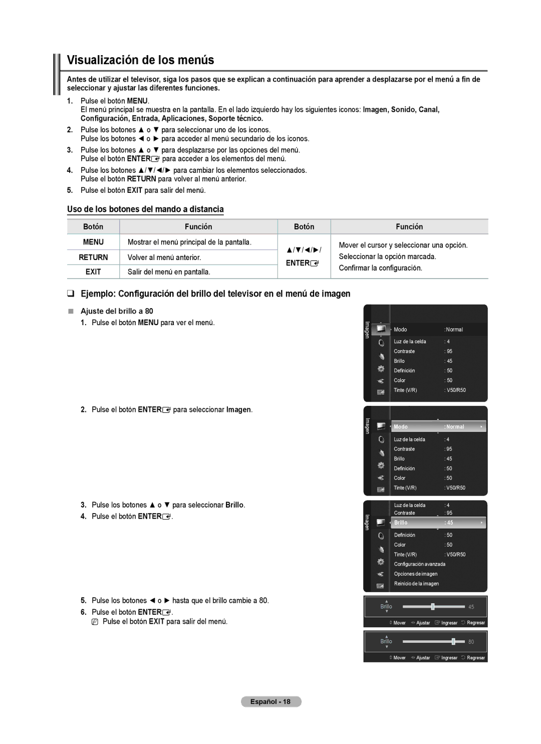 Samsung PN5B540SF Visualización de los menús, Configuración, Entrada, Aplicaciones, Soporte técnico, Botón Función 