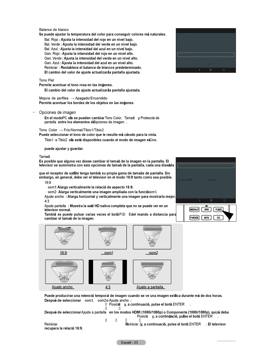 Samsung PN5B540SF user manual Opciones de imagen 