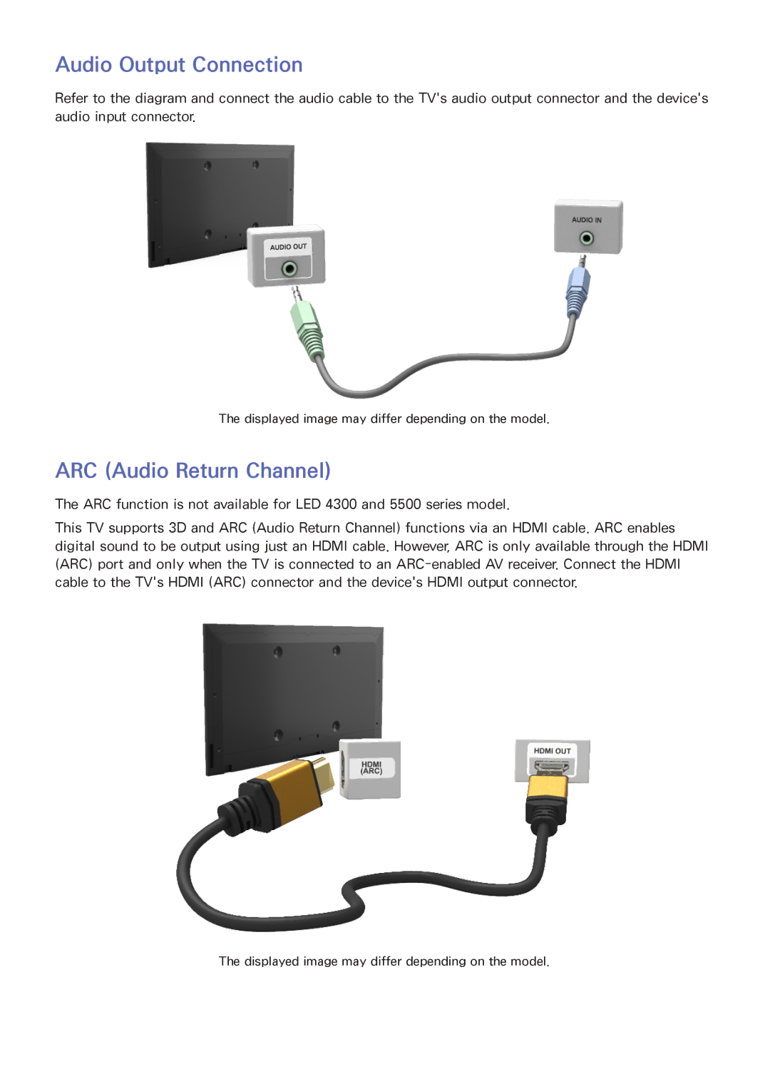 Samsung PN51F5500, PN60F5500, PN64F5500 manual Audio Output Connection, ARC Audio Return Channel 