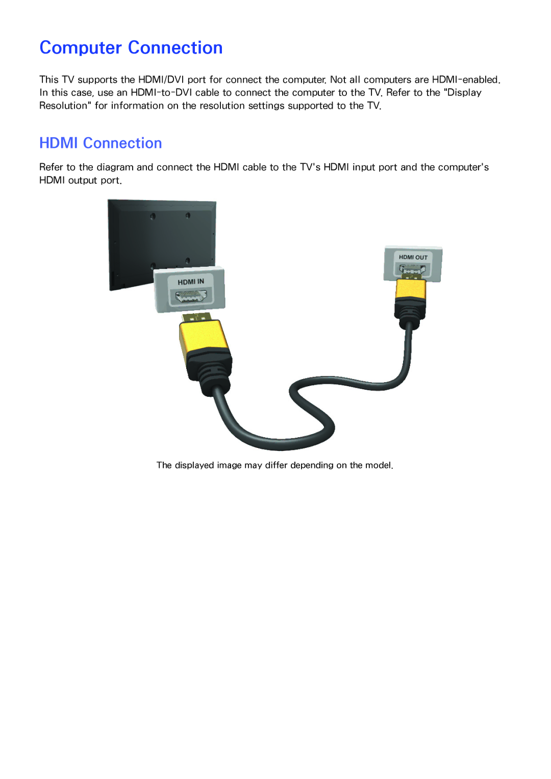 Samsung PN60F5500, PN64F5500, PN51F5500 manual Computer Connection, Hdmi Connection 