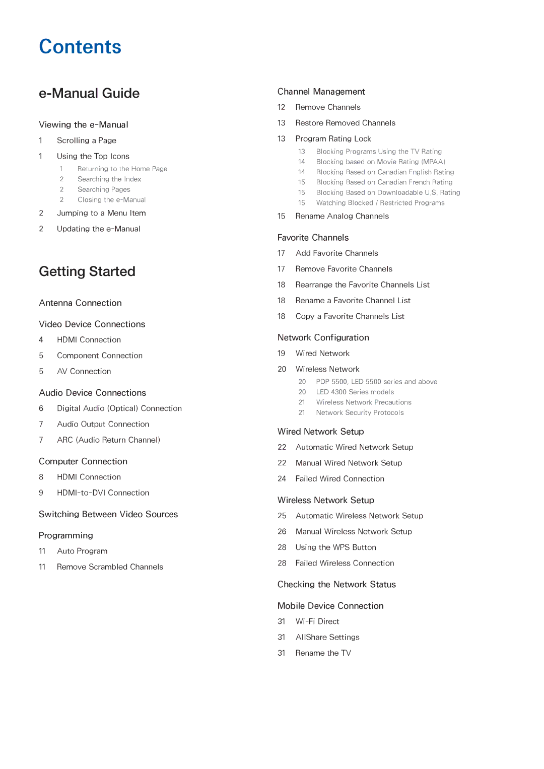 Samsung PN51F5500, PN60F5500, PN64F5500 manual Contents 