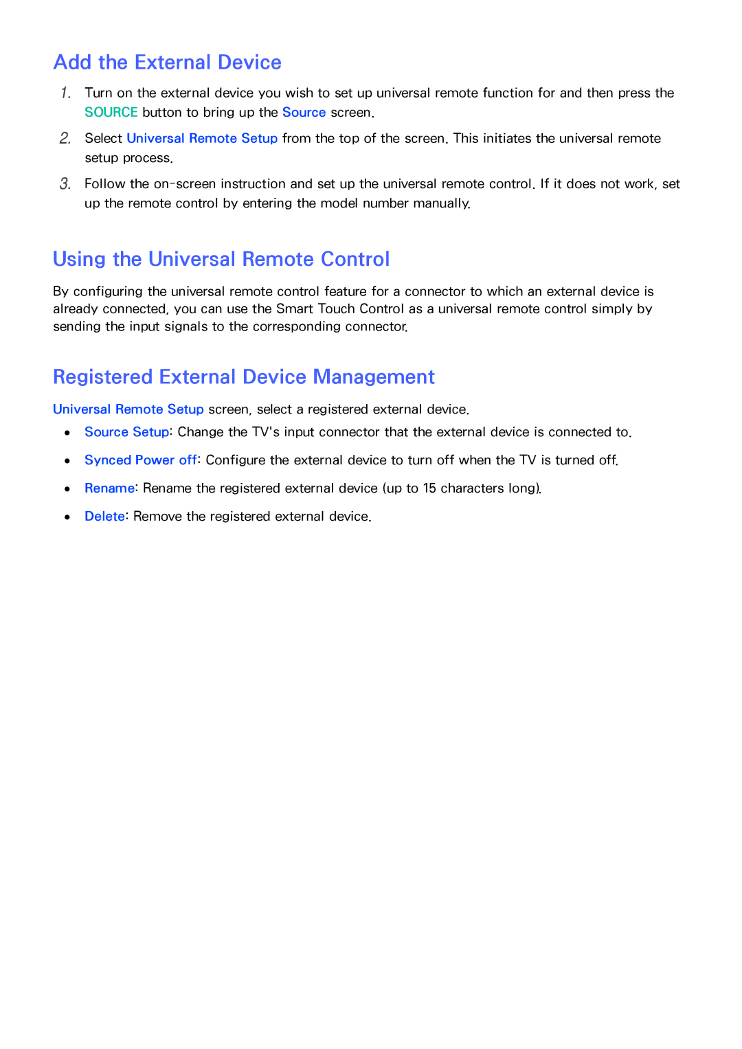 Samsung PN60F5500 manual Add the External Device, Using the Universal Remote Control, Registered External Device Management 