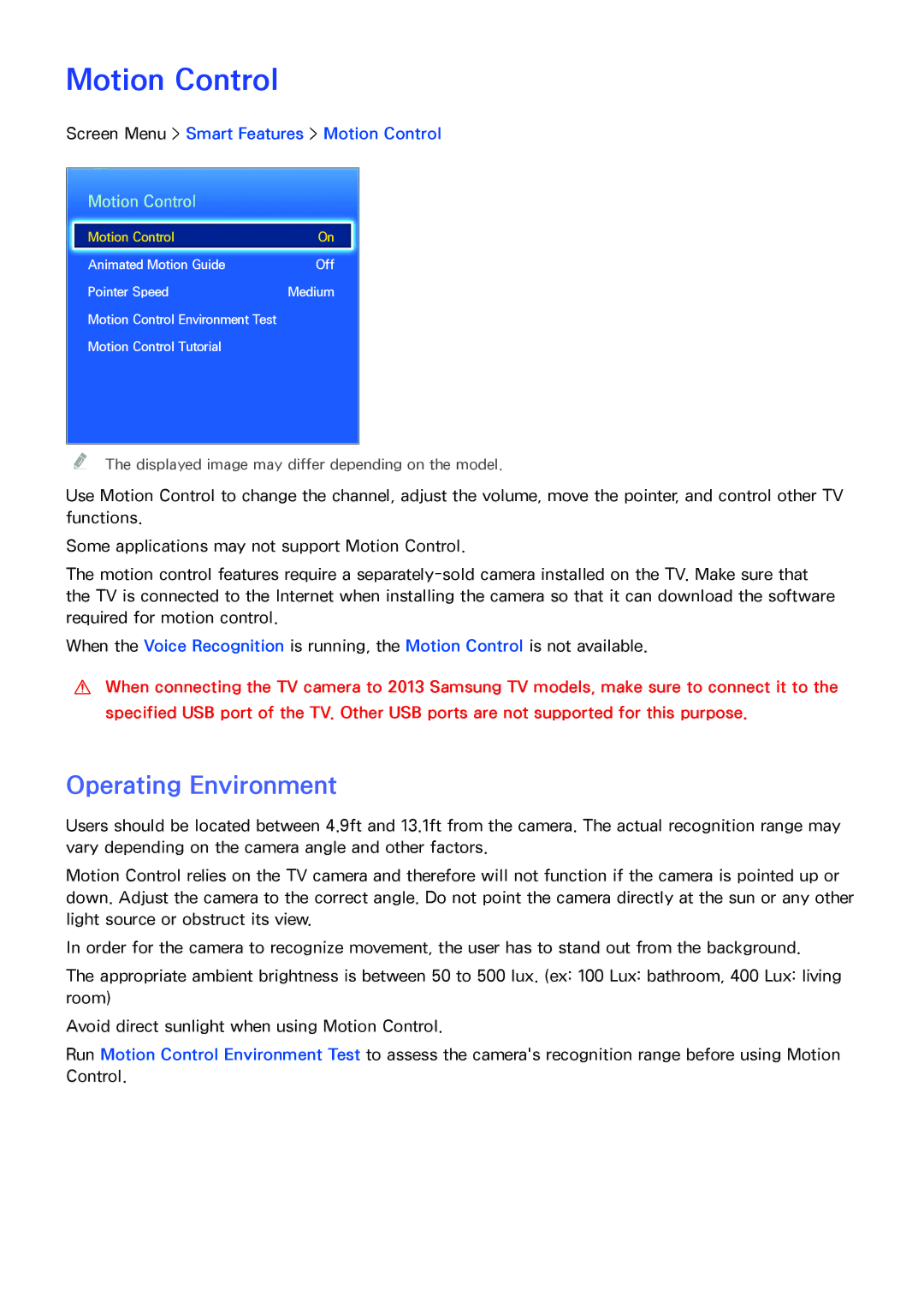 Samsung PN64F5500, PN60F5500, PN51F5500 manual Screen Menu Smart Features Motion Control 