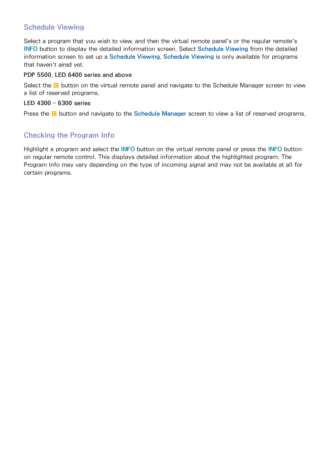 Samsung PN51F5500, PN60F5500, PN64F5500 manual Schedule Viewing, Checking the Program Info 