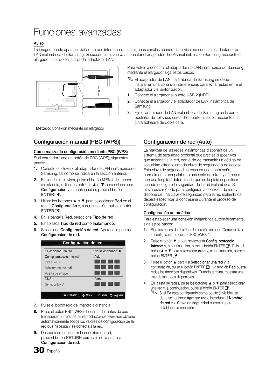 Samsung PN63C550, PN63C540, PN63C590 user manual Configuración manual PBC WPS, Pulse el botón rojo del mando a distancia 