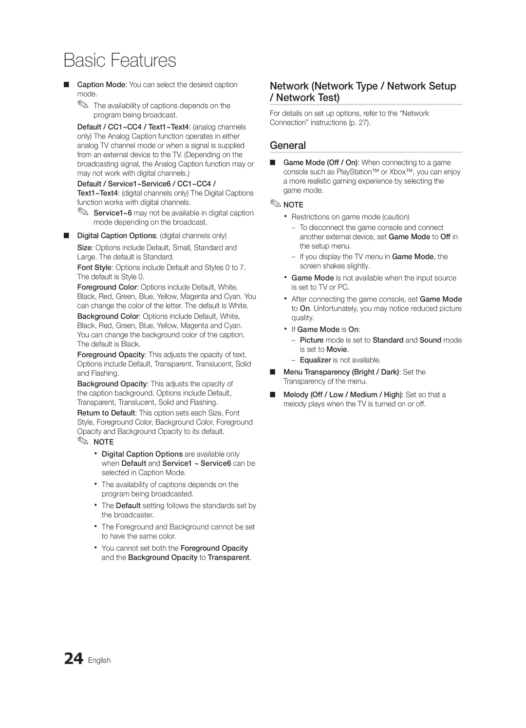 Samsung PN63C550, PN63C540, PN63C590 user manual Network Network Type / Network Setup / Network Test, General 